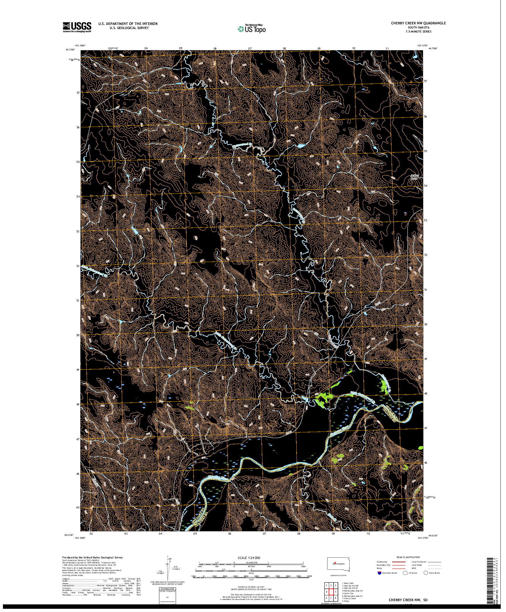 USGS US TOPO 7.5-MINUTE MAP FOR CHERRY CREEK NW, SD 2017