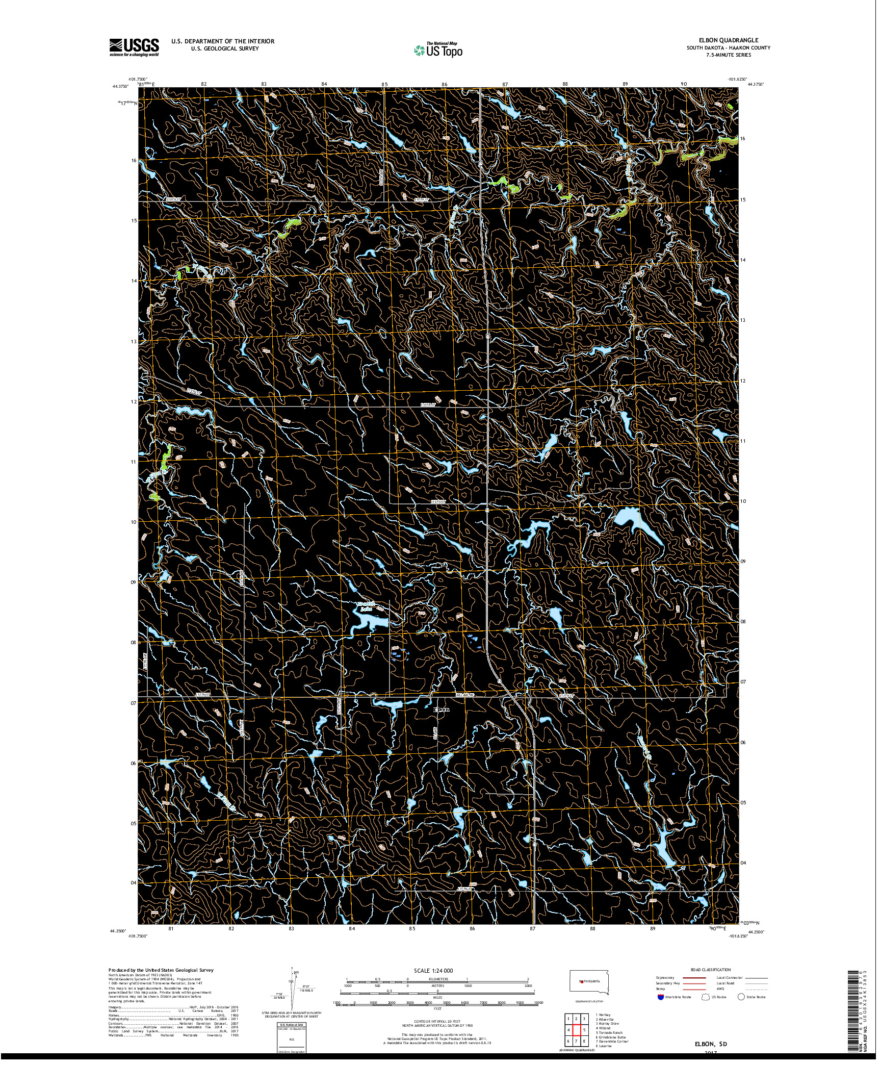 USGS US TOPO 7.5-MINUTE MAP FOR ELBON, SD 2017