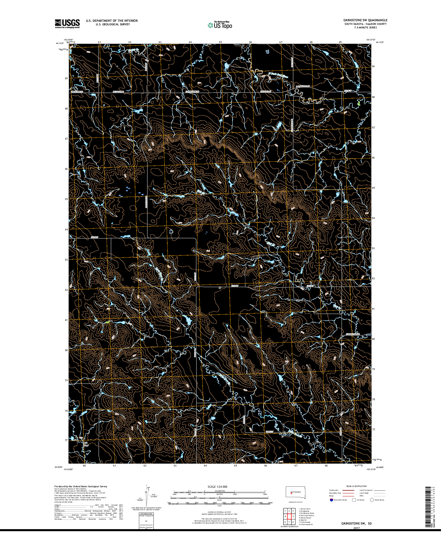 USGS US TOPO 7.5-MINUTE MAP FOR GRINDSTONE SW, SD 2017