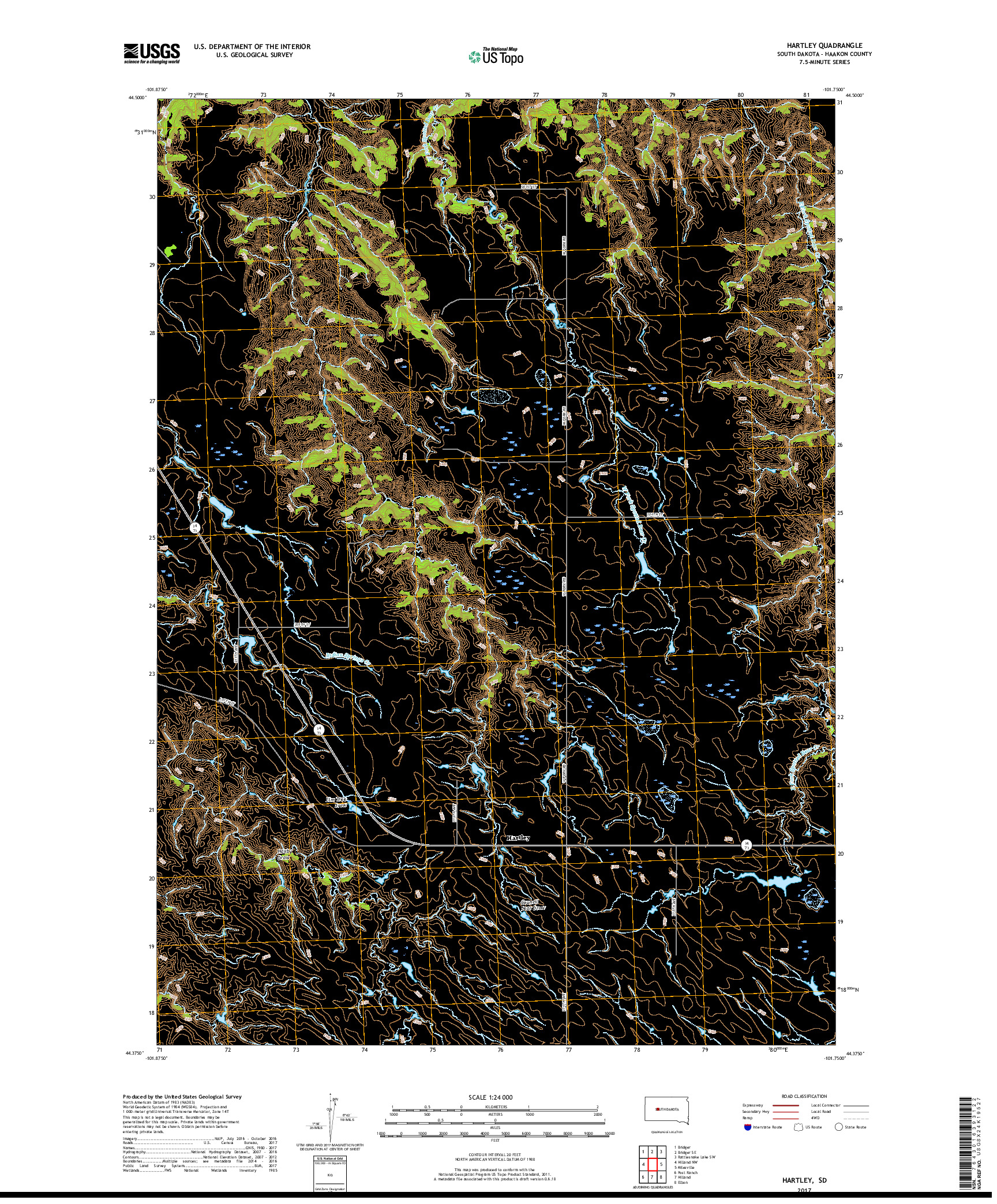 USGS US TOPO 7.5-MINUTE MAP FOR HARTLEY, SD 2017