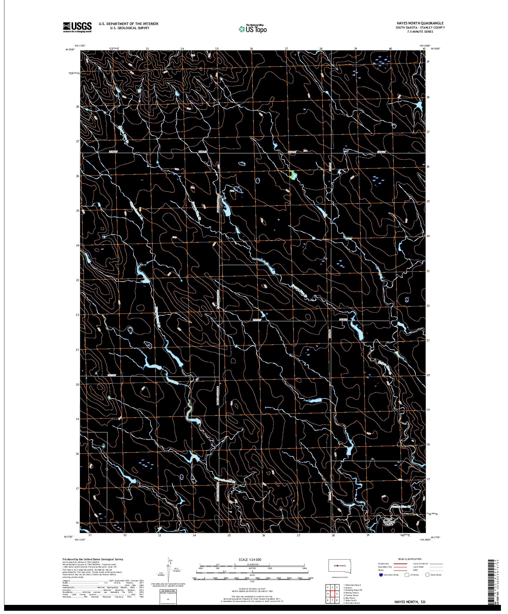 USGS US TOPO 7.5-MINUTE MAP FOR HAYES NORTH, SD 2017