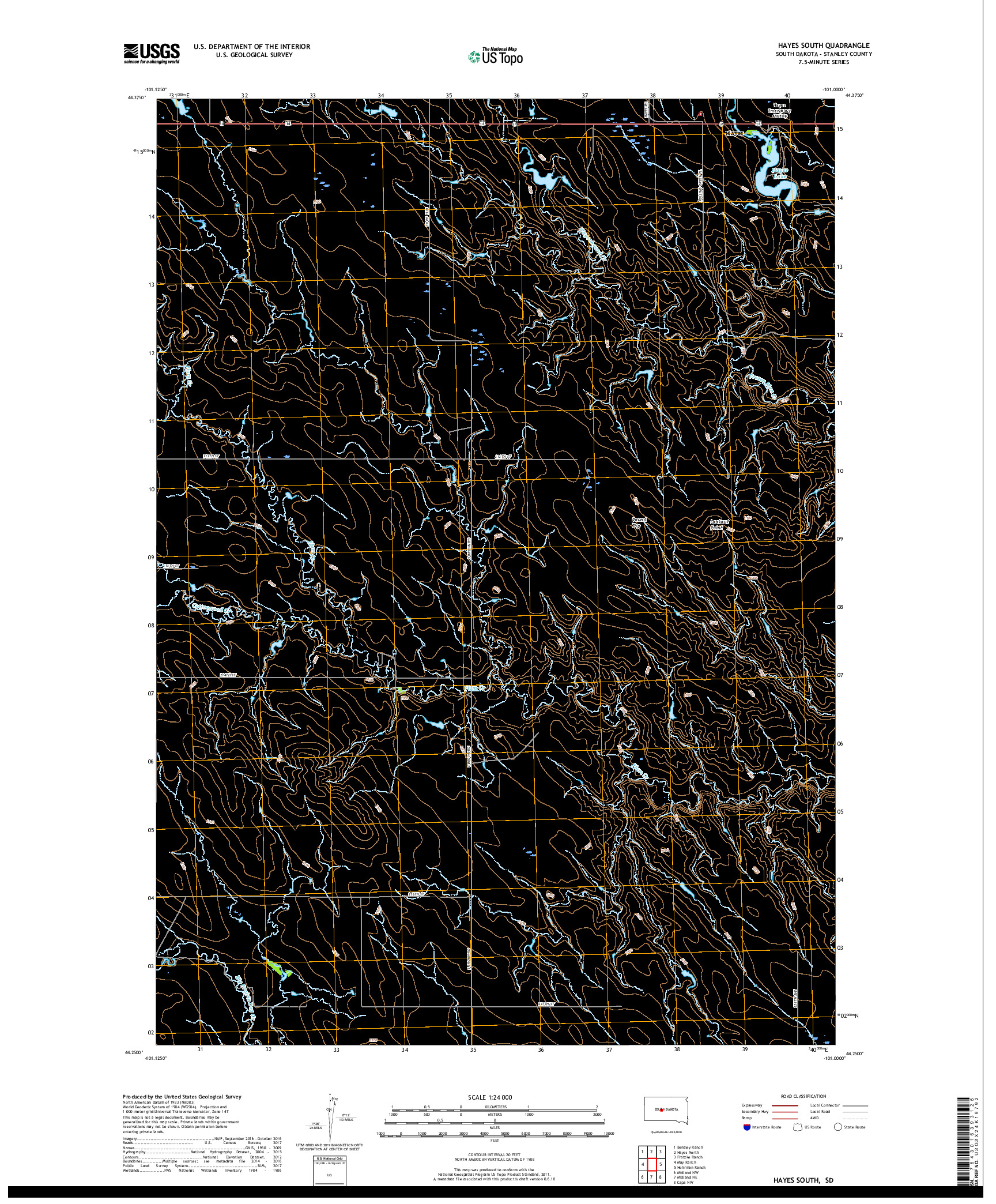 USGS US TOPO 7.5-MINUTE MAP FOR HAYES SOUTH, SD 2017