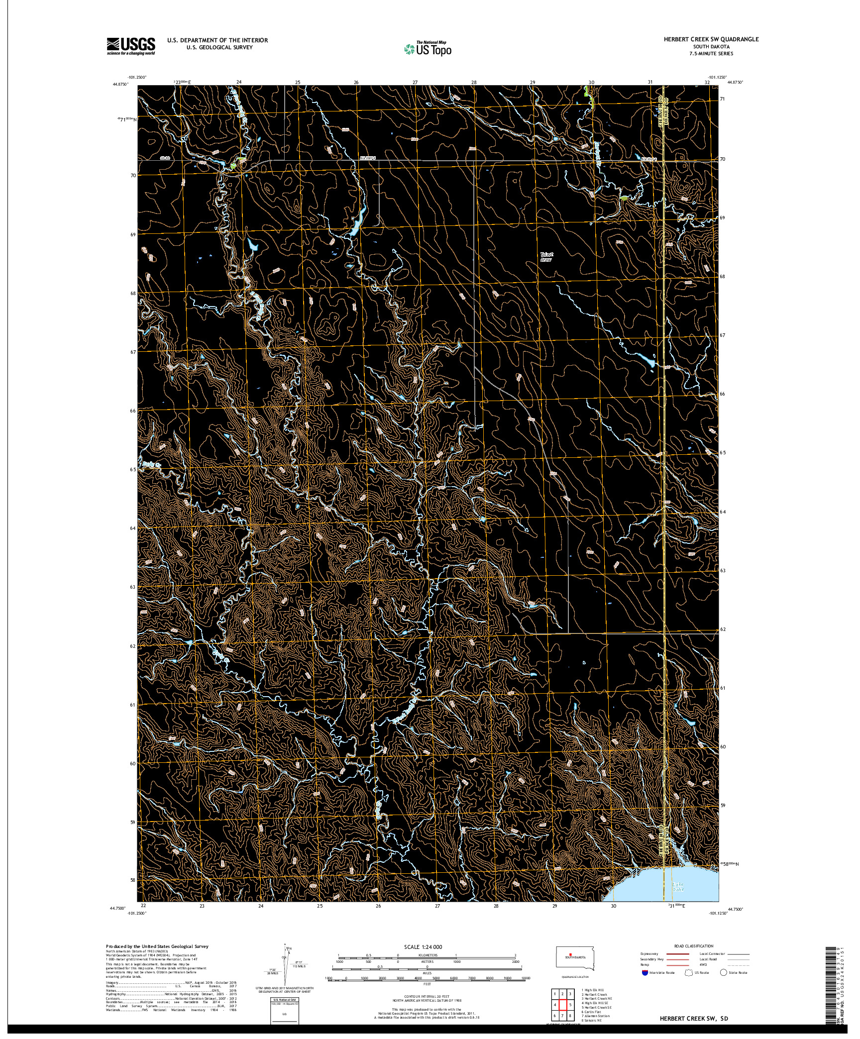 USGS US TOPO 7.5-MINUTE MAP FOR HERBERT CREEK SW, SD 2017