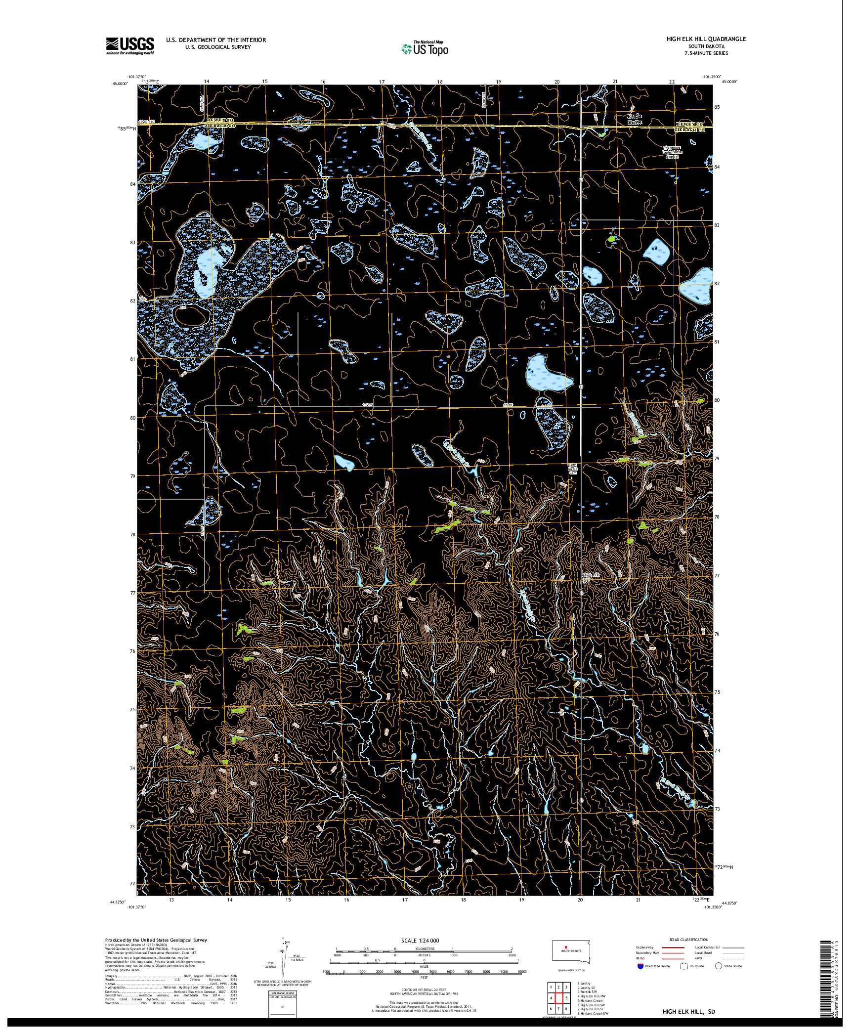 USGS US TOPO 7.5-MINUTE MAP FOR HIGH ELK HILL, SD 2017