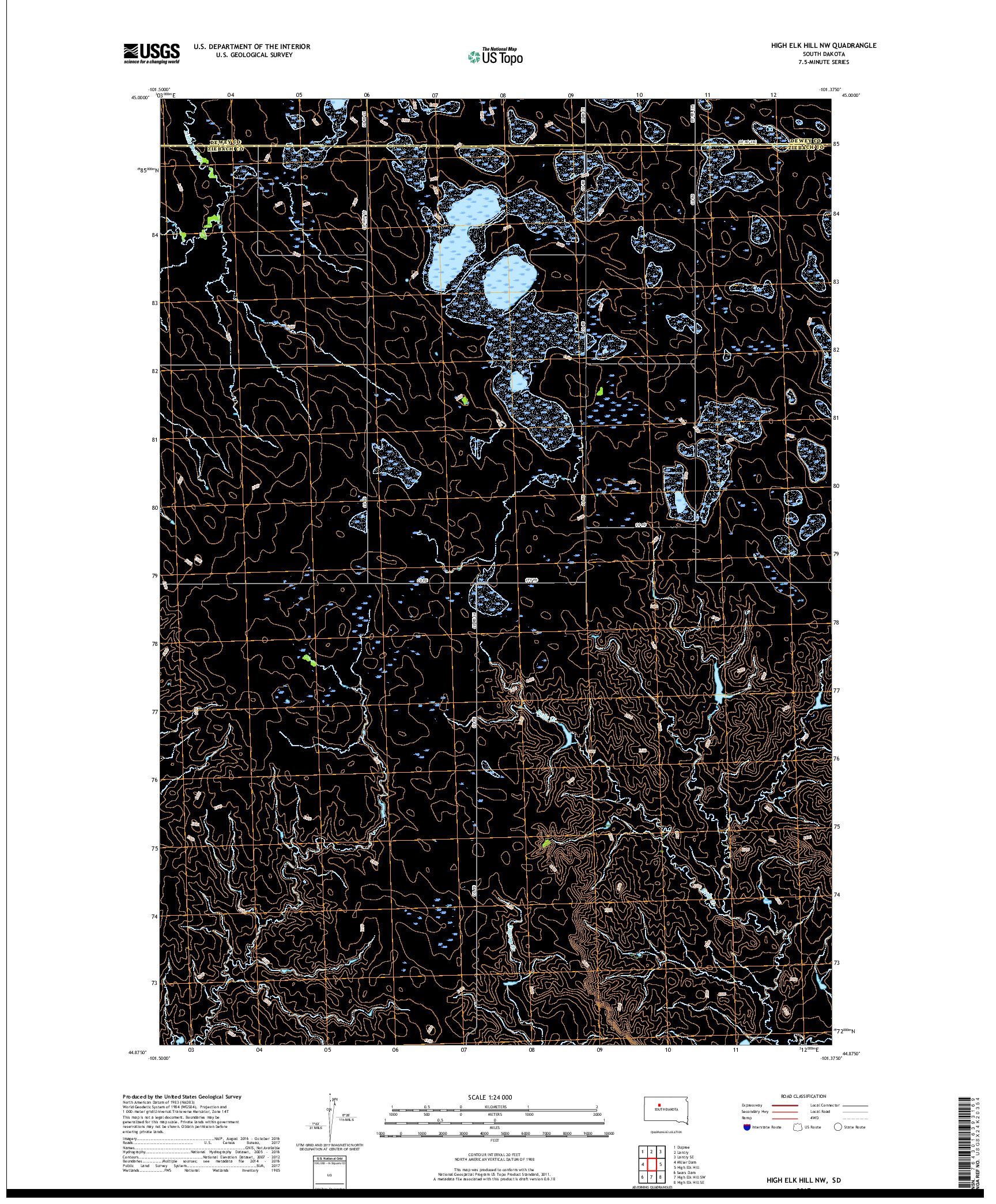 USGS US TOPO 7.5-MINUTE MAP FOR HIGH ELK HILL NW, SD 2017