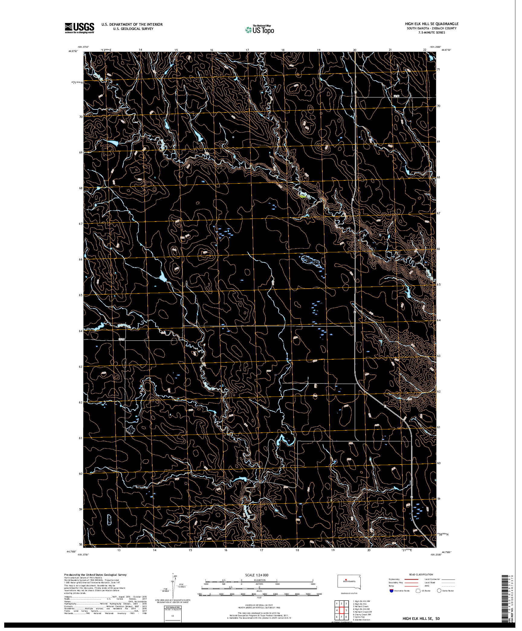 USGS US TOPO 7.5-MINUTE MAP FOR HIGH ELK HILL SE, SD 2017