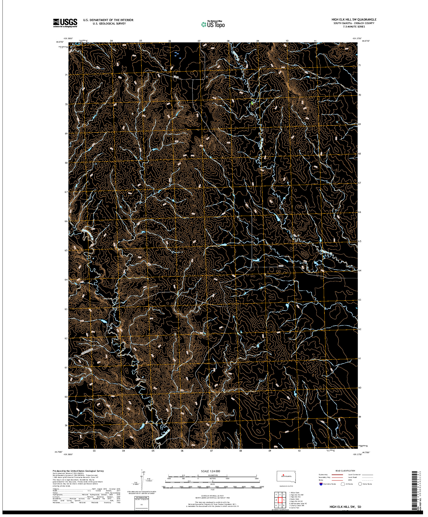 USGS US TOPO 7.5-MINUTE MAP FOR HIGH ELK HILL SW, SD 2017
