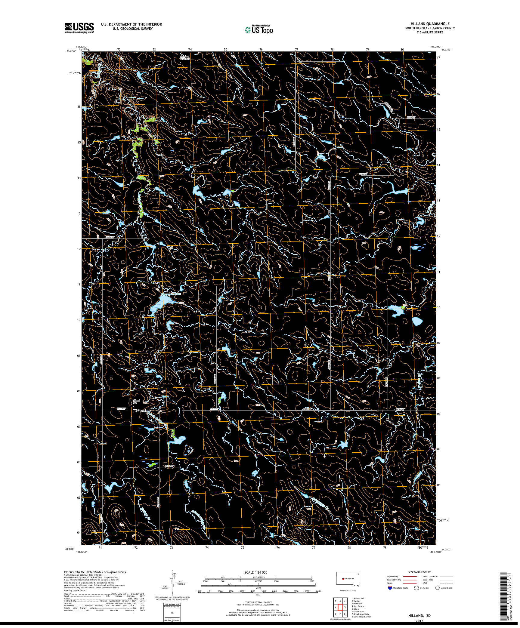 USGS US TOPO 7.5-MINUTE MAP FOR HILLAND, SD 2017