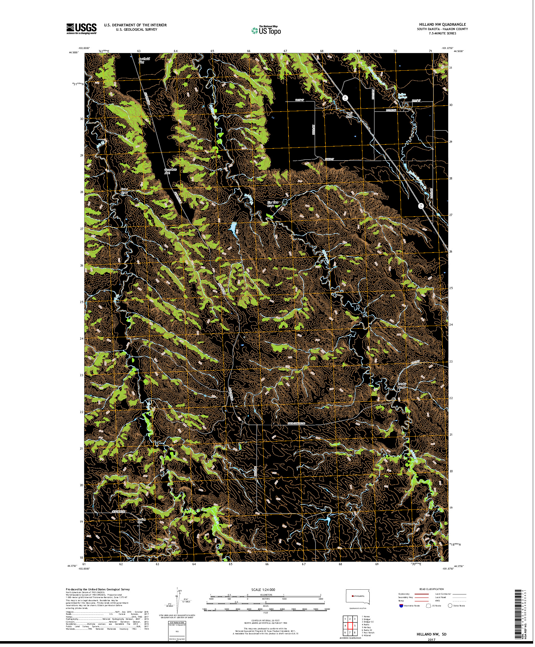 USGS US TOPO 7.5-MINUTE MAP FOR HILLAND NW, SD 2017