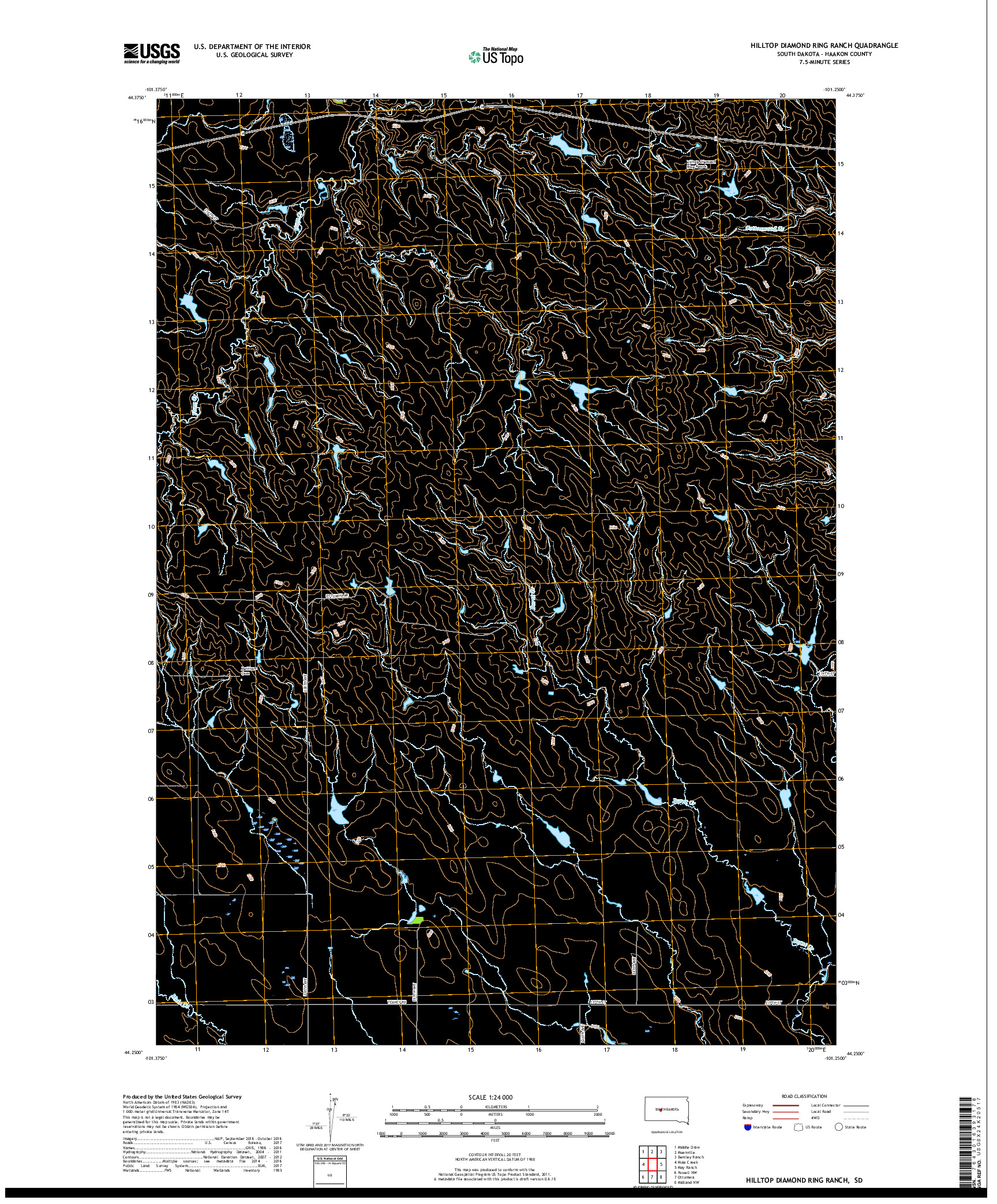 USGS US TOPO 7.5-MINUTE MAP FOR HILLTOP DIAMOND RING RANCH, SD 2017