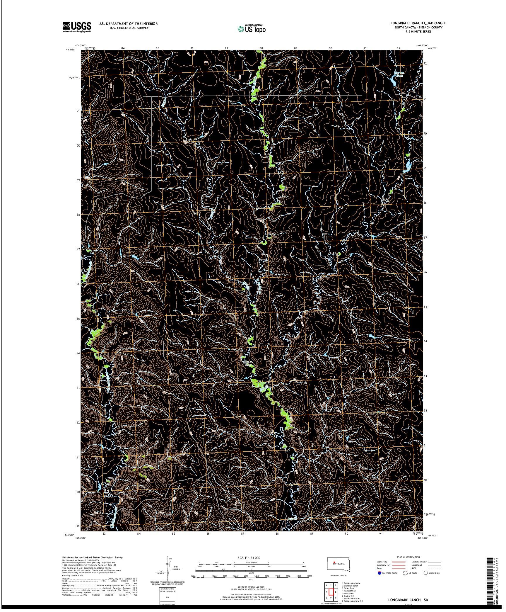 USGS US TOPO 7.5-MINUTE MAP FOR LONGBRAKE RANCH, SD 2017