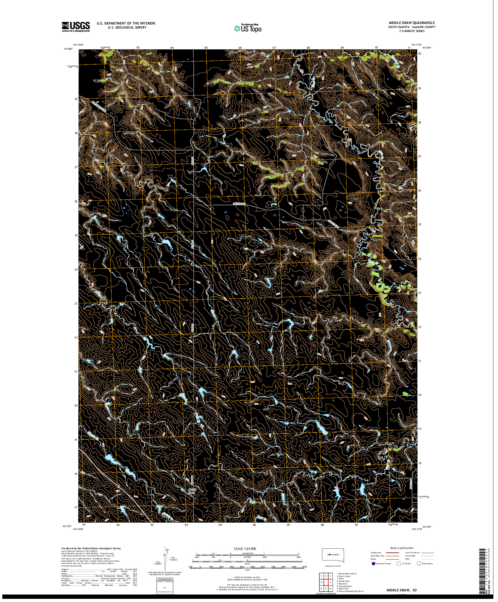 USGS US TOPO 7.5-MINUTE MAP FOR MIDDLE DRAW, SD 2017