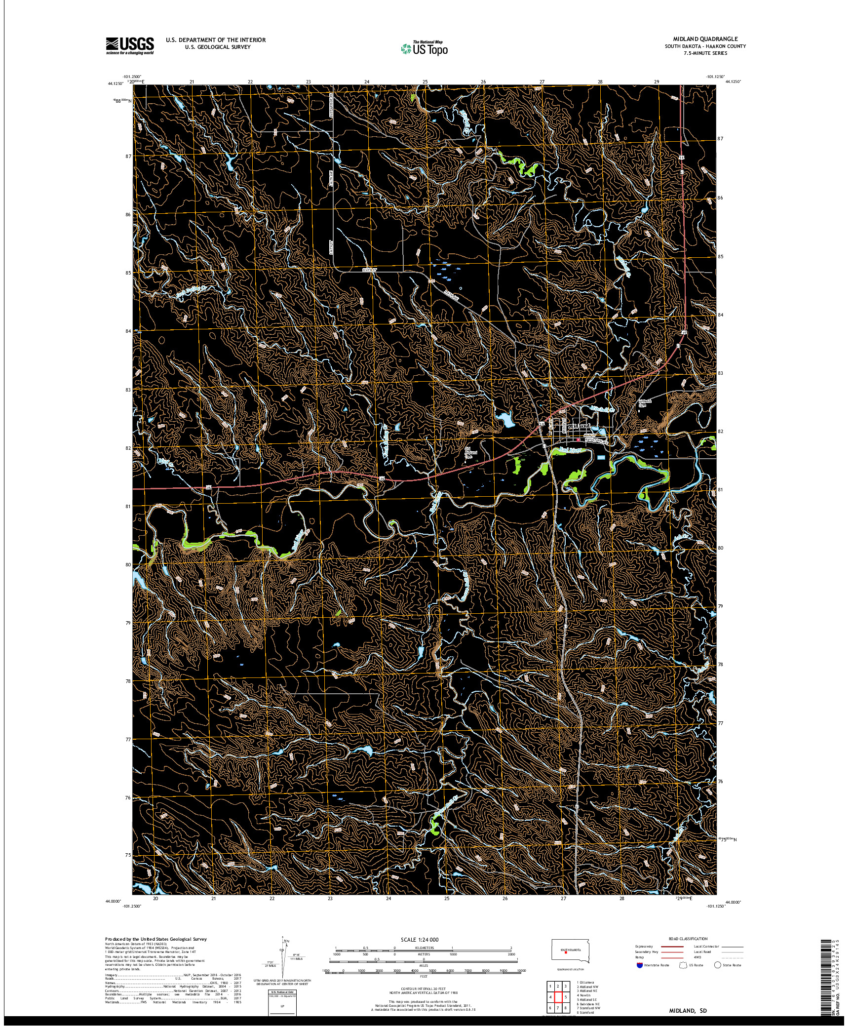 USGS US TOPO 7.5-MINUTE MAP FOR MIDLAND, SD 2017