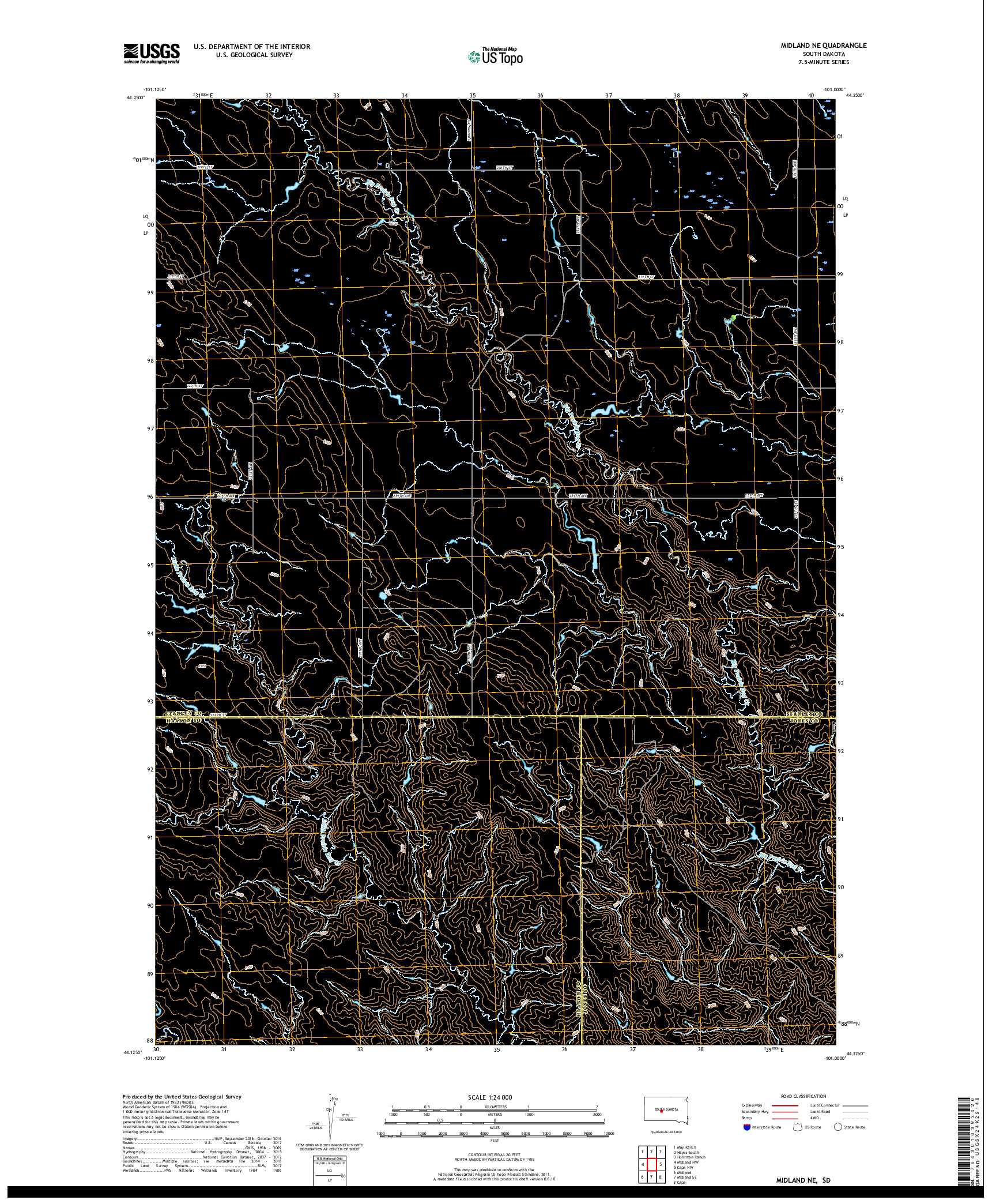 USGS US TOPO 7.5-MINUTE MAP FOR MIDLAND NE, SD 2017