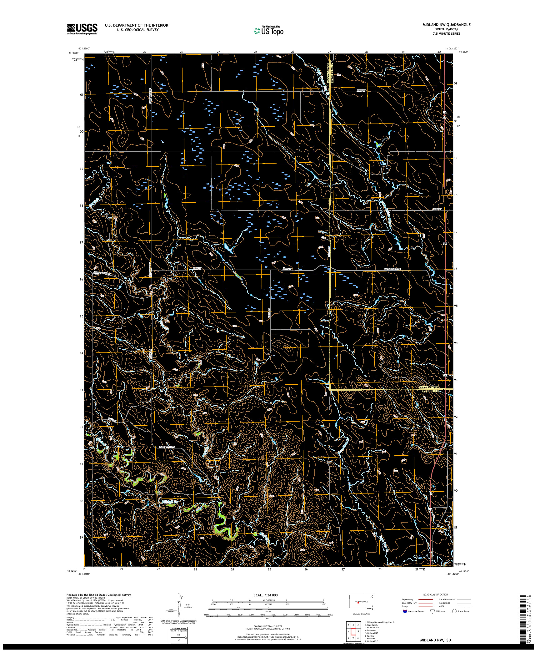 USGS US TOPO 7.5-MINUTE MAP FOR MIDLAND NW, SD 2017