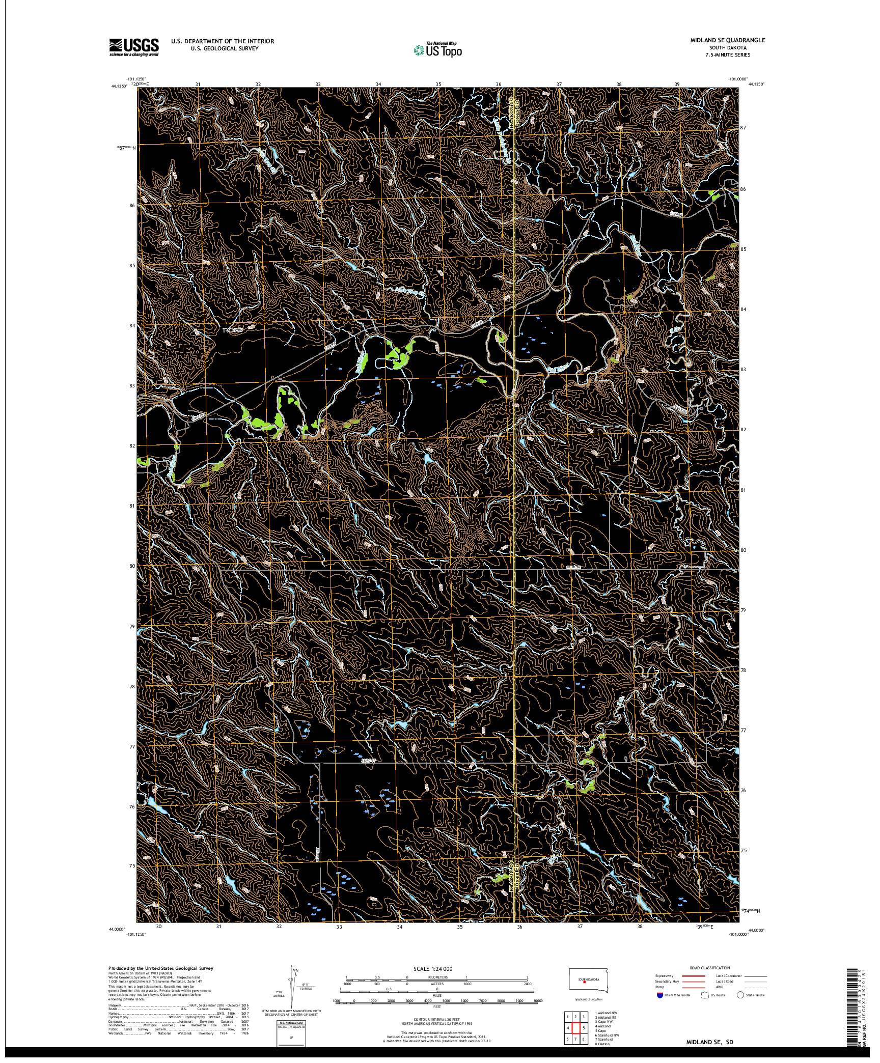 USGS US TOPO 7.5-MINUTE MAP FOR MIDLAND SE, SD 2017