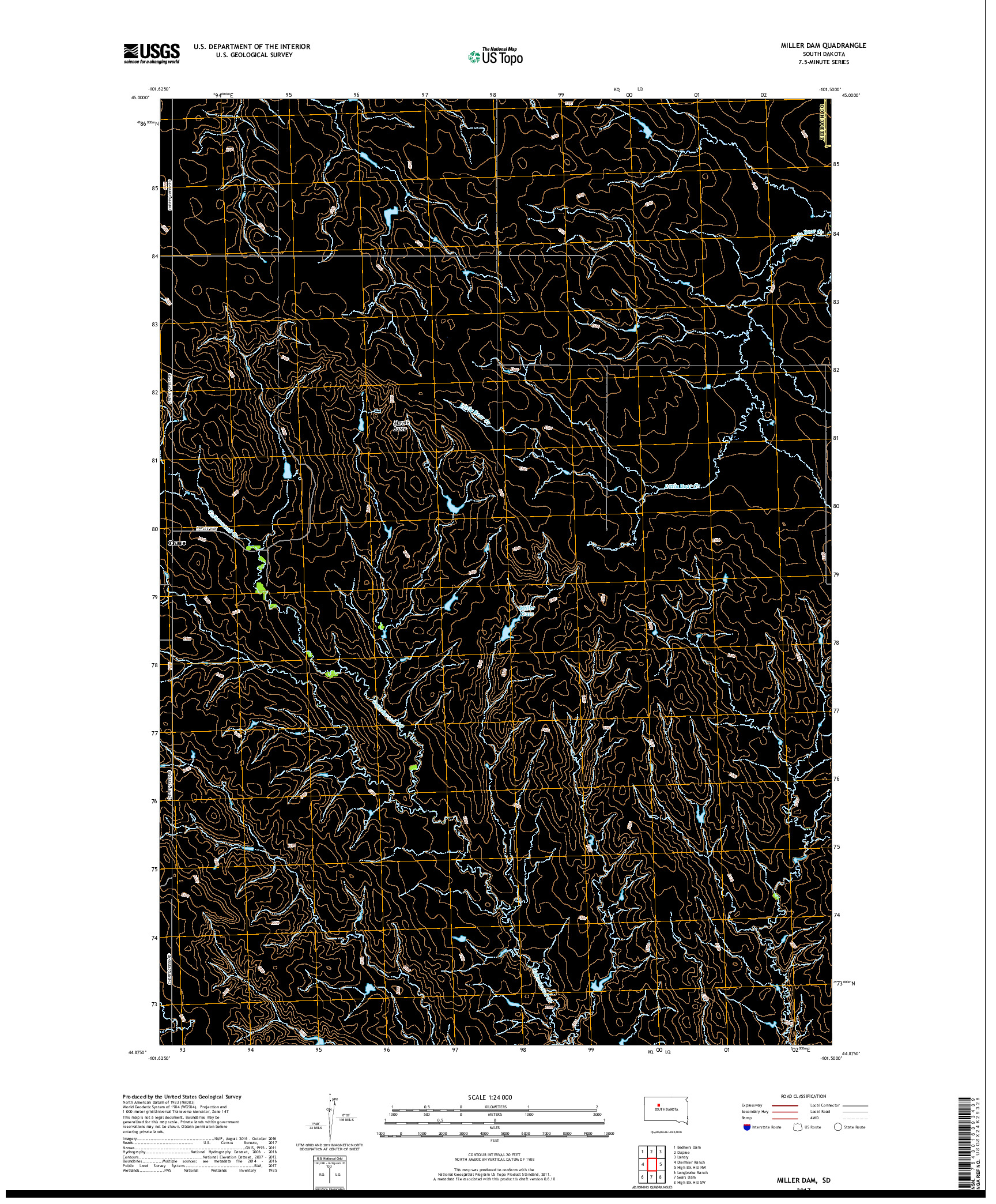 USGS US TOPO 7.5-MINUTE MAP FOR MILLER DAM, SD 2017