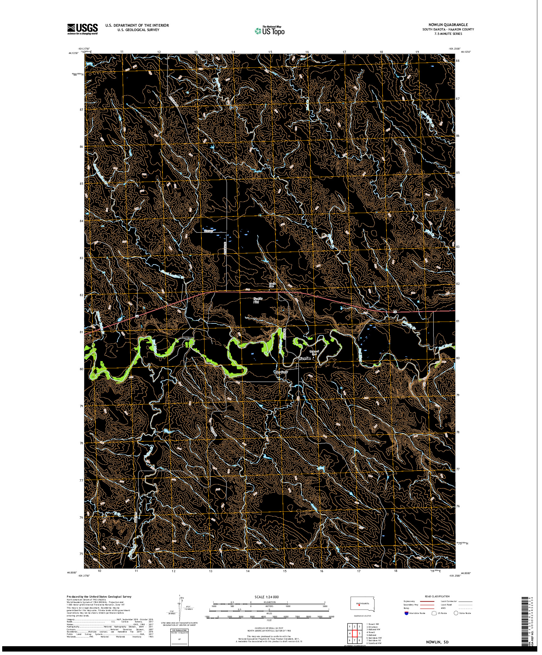 USGS US TOPO 7.5-MINUTE MAP FOR NOWLIN, SD 2017