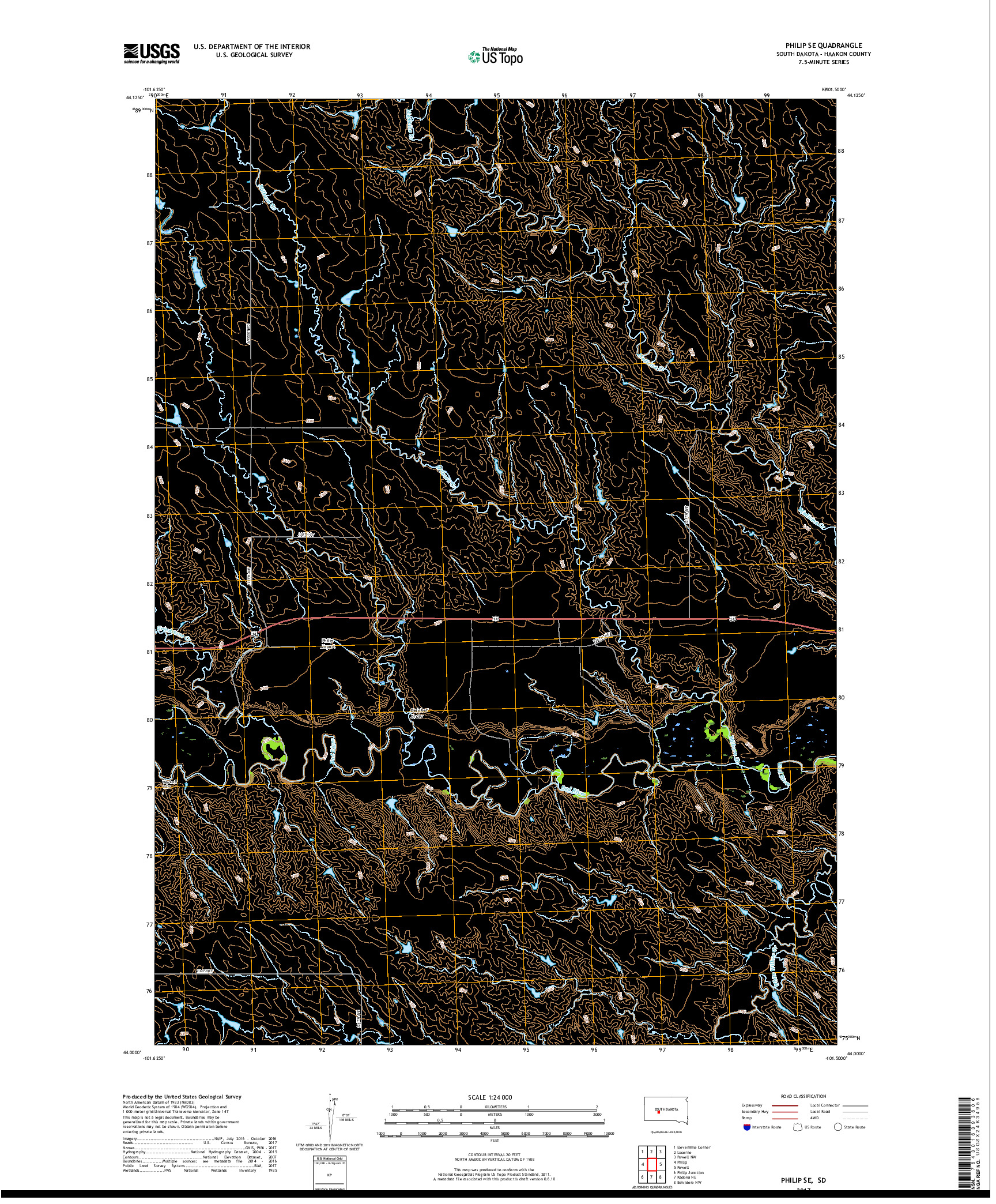 USGS US TOPO 7.5-MINUTE MAP FOR PHILIP SE, SD 2017