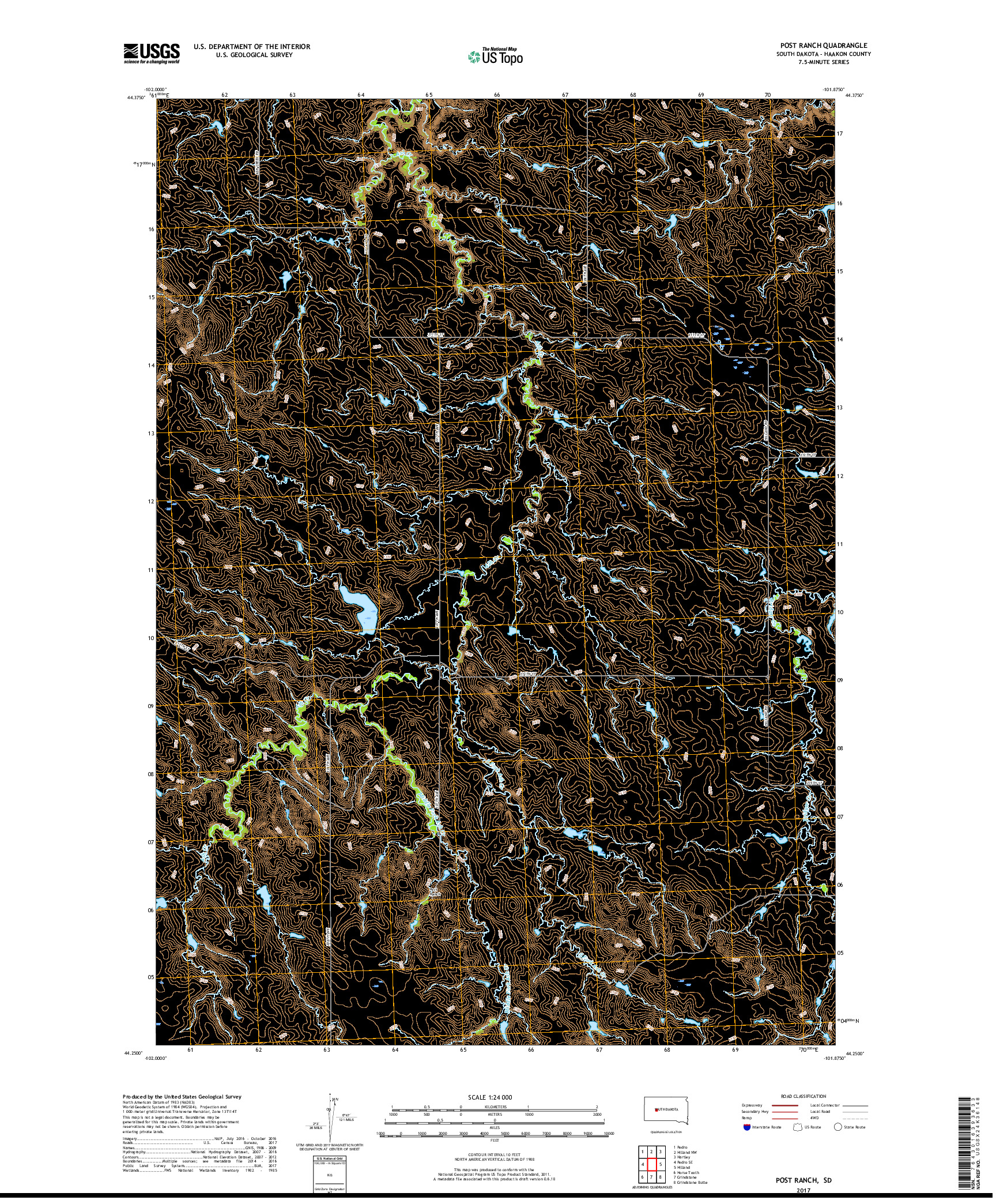 USGS US TOPO 7.5-MINUTE MAP FOR POST RANCH, SD 2017