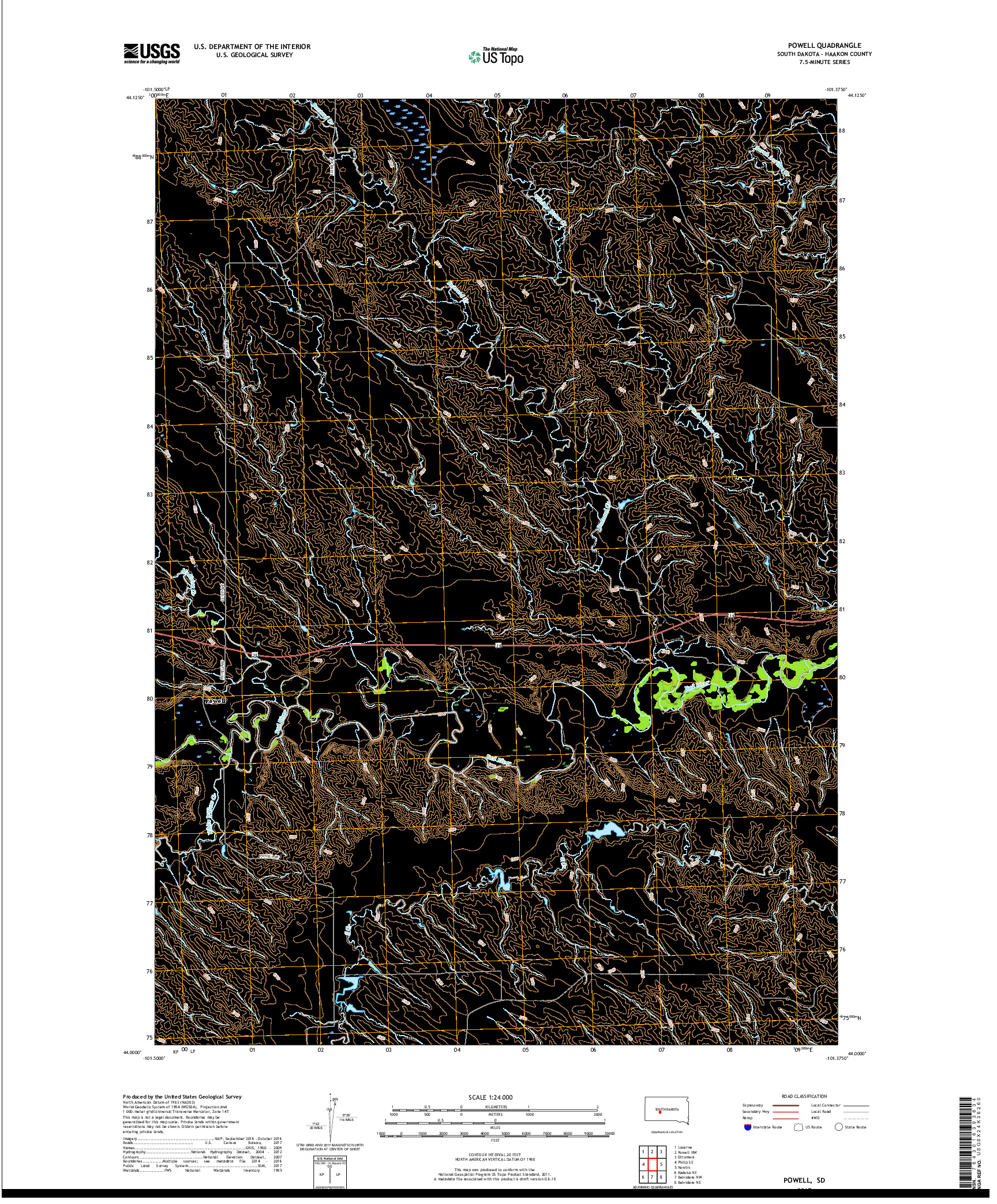 USGS US TOPO 7.5-MINUTE MAP FOR POWELL, SD 2017