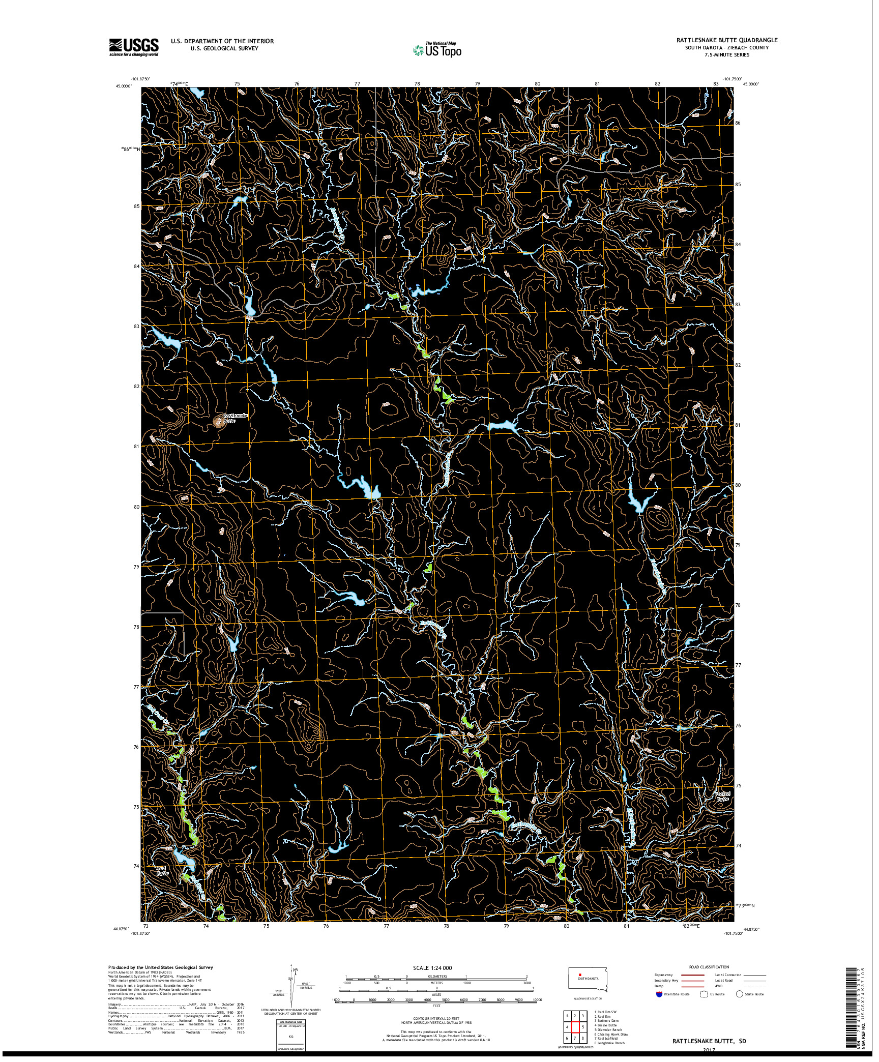 USGS US TOPO 7.5-MINUTE MAP FOR RATTLESNAKE BUTTE, SD 2017