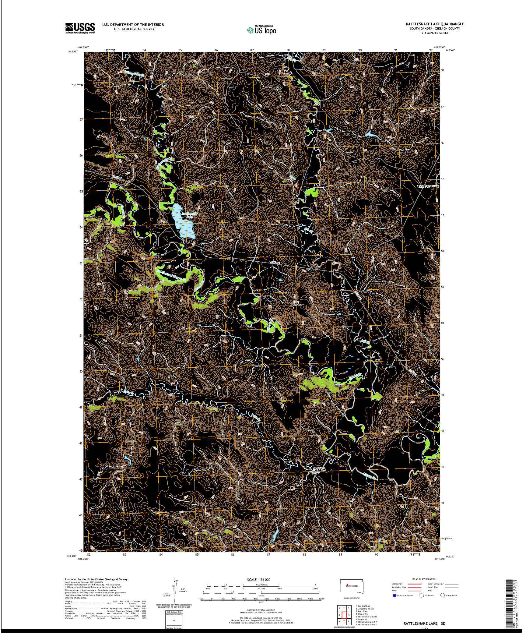 USGS US TOPO 7.5-MINUTE MAP FOR RATTLESNAKE LAKE, SD 2017