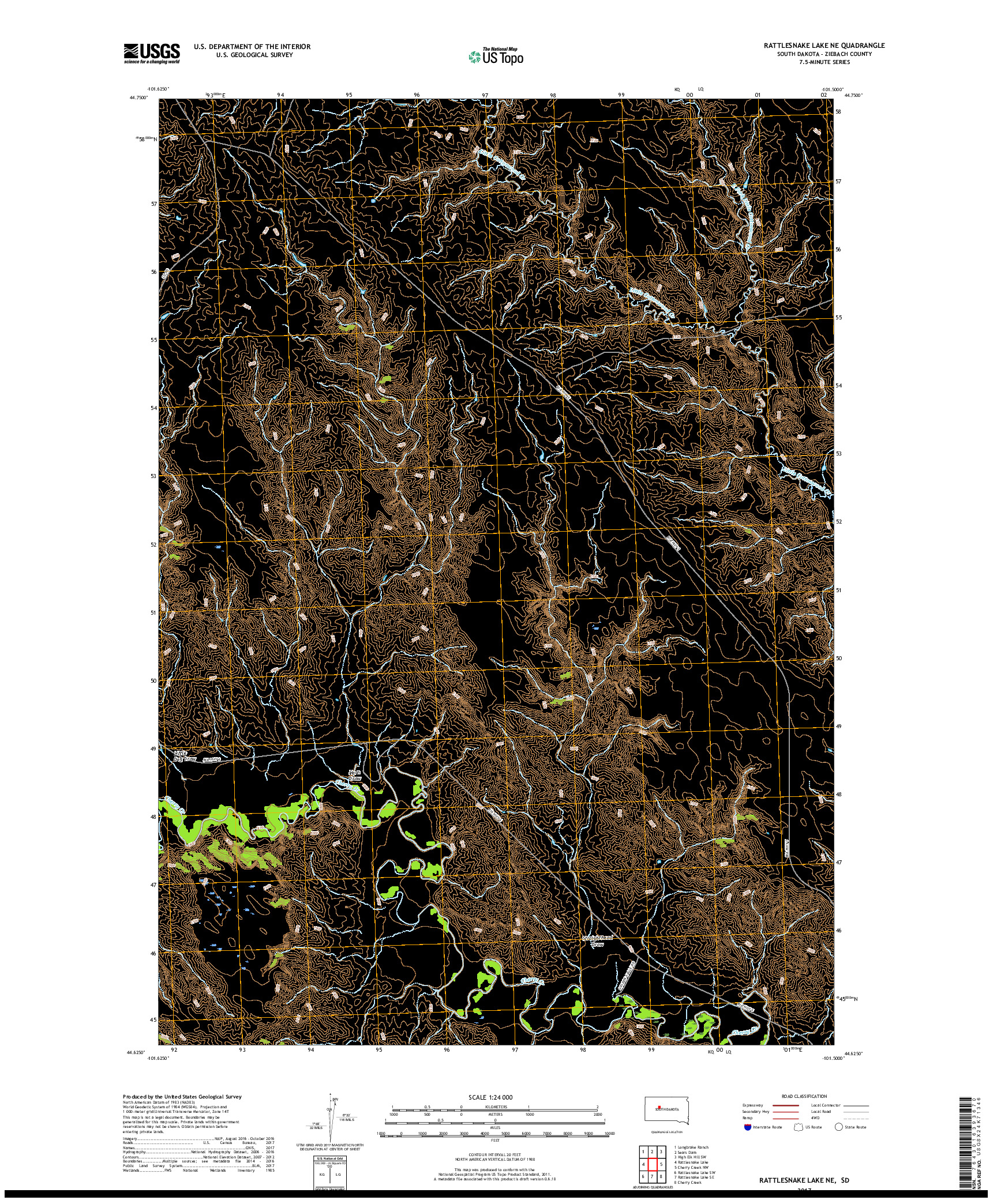 USGS US TOPO 7.5-MINUTE MAP FOR RATTLESNAKE LAKE NE, SD 2017