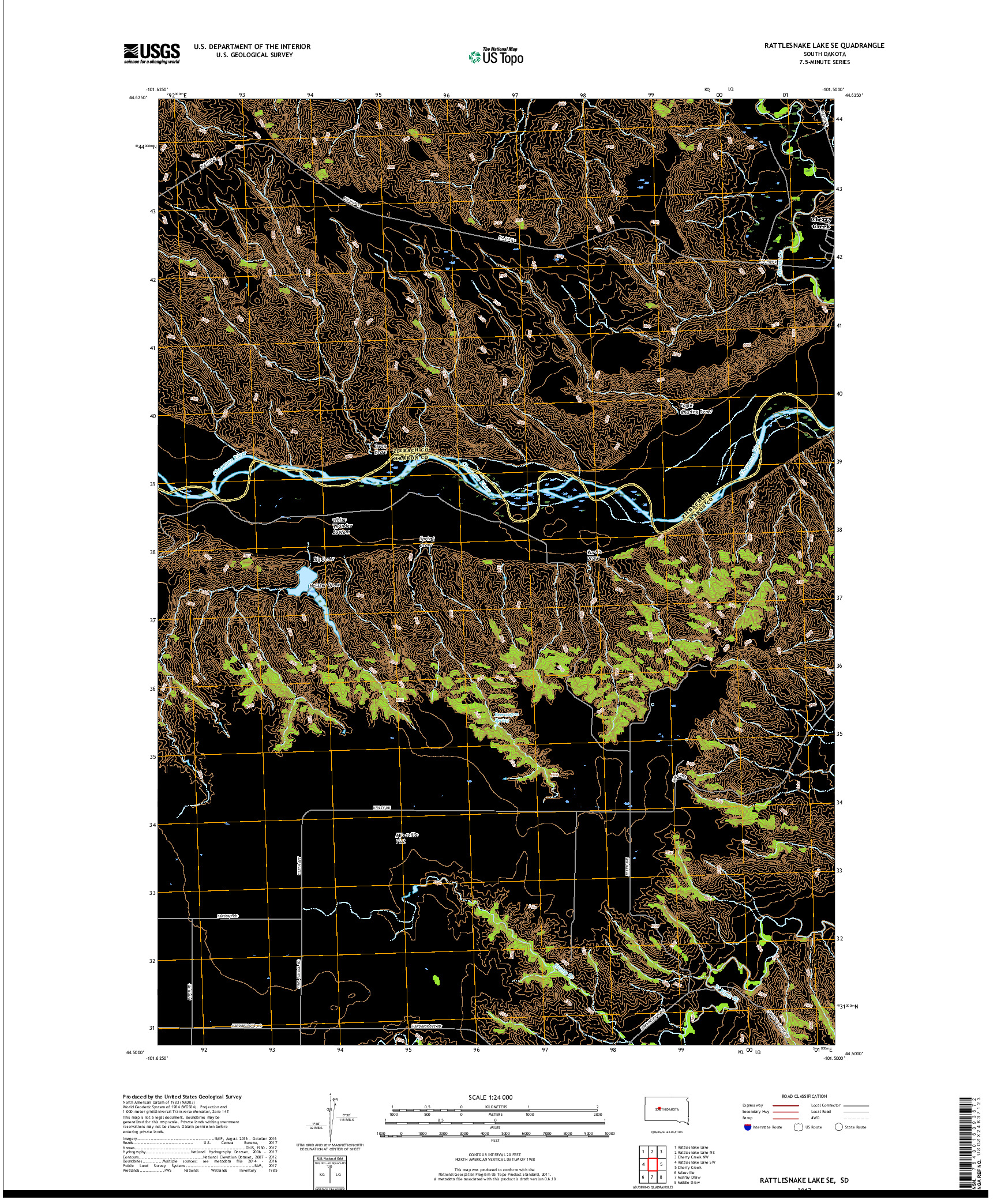 USGS US TOPO 7.5-MINUTE MAP FOR RATTLESNAKE LAKE SE, SD 2017