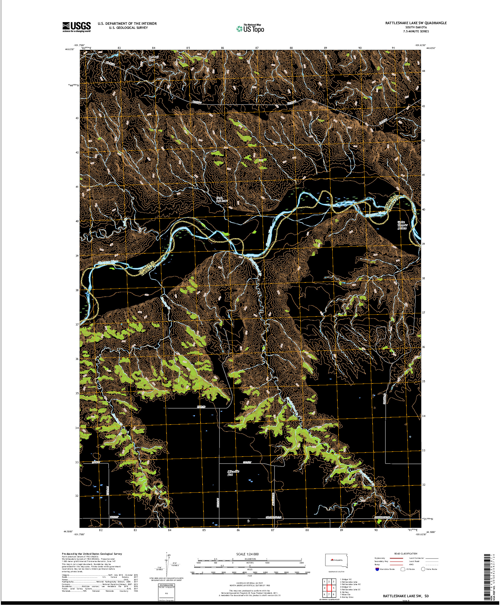 USGS US TOPO 7.5-MINUTE MAP FOR RATTLESNAKE LAKE SW, SD 2017