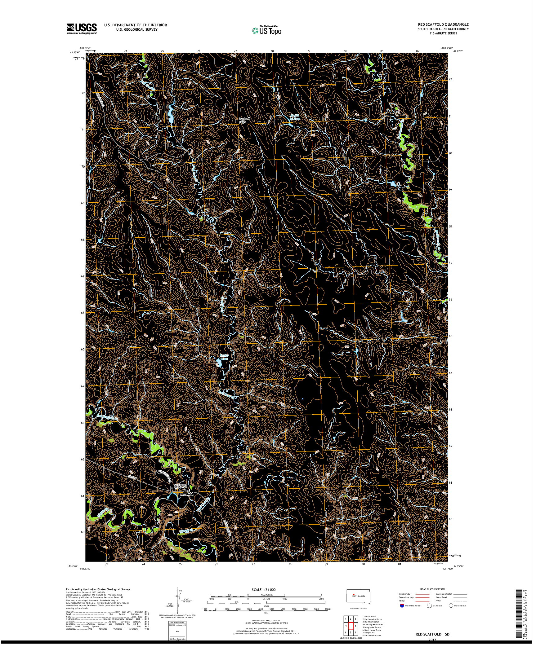 USGS US TOPO 7.5-MINUTE MAP FOR RED SCAFFOLD, SD 2017