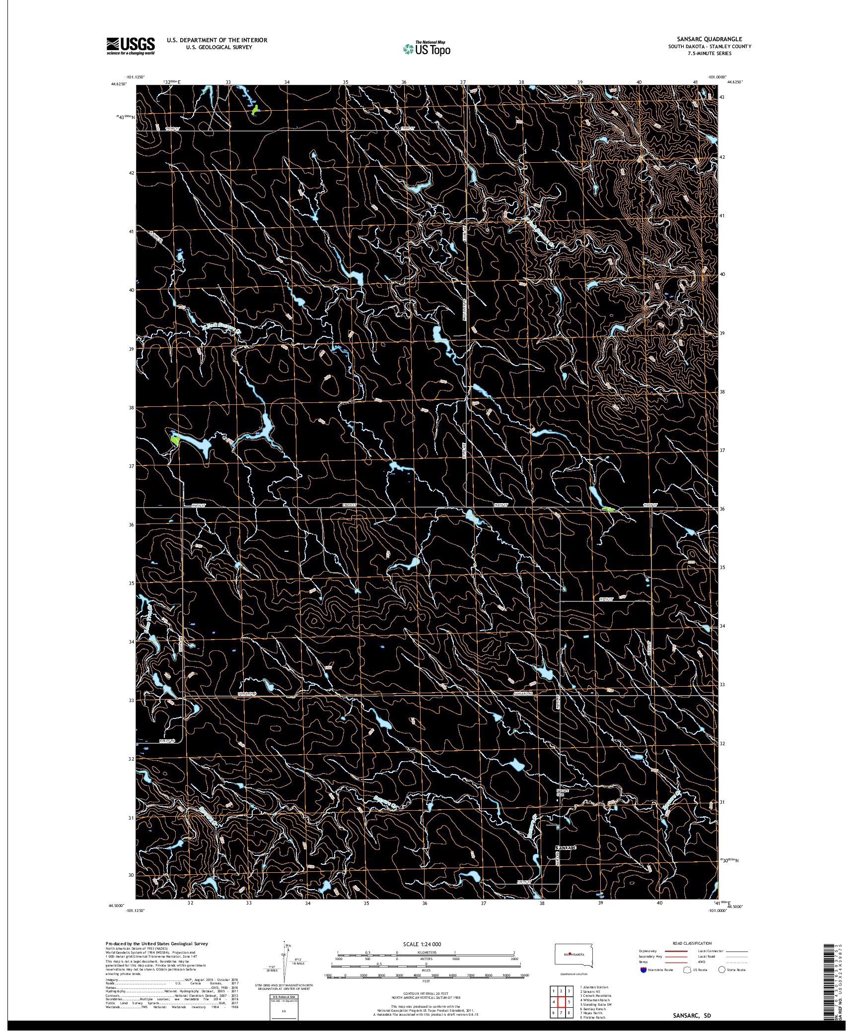 USGS US TOPO 7.5-MINUTE MAP FOR SANSARC, SD 2017