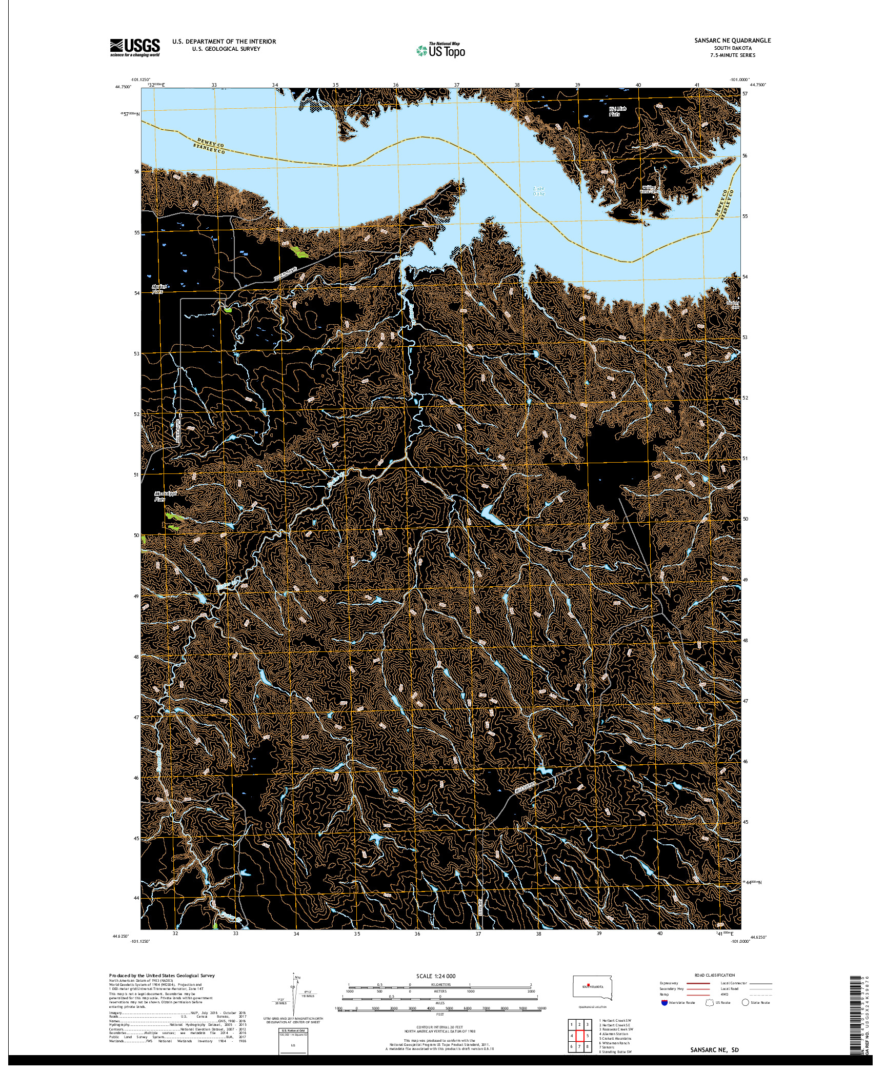 USGS US TOPO 7.5-MINUTE MAP FOR SANSARC NE, SD 2017