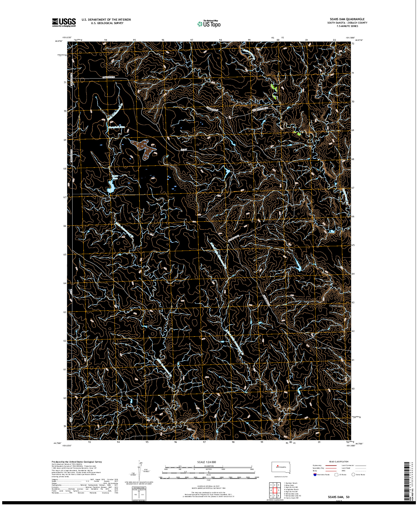 USGS US TOPO 7.5-MINUTE MAP FOR SEARS DAM, SD 2017