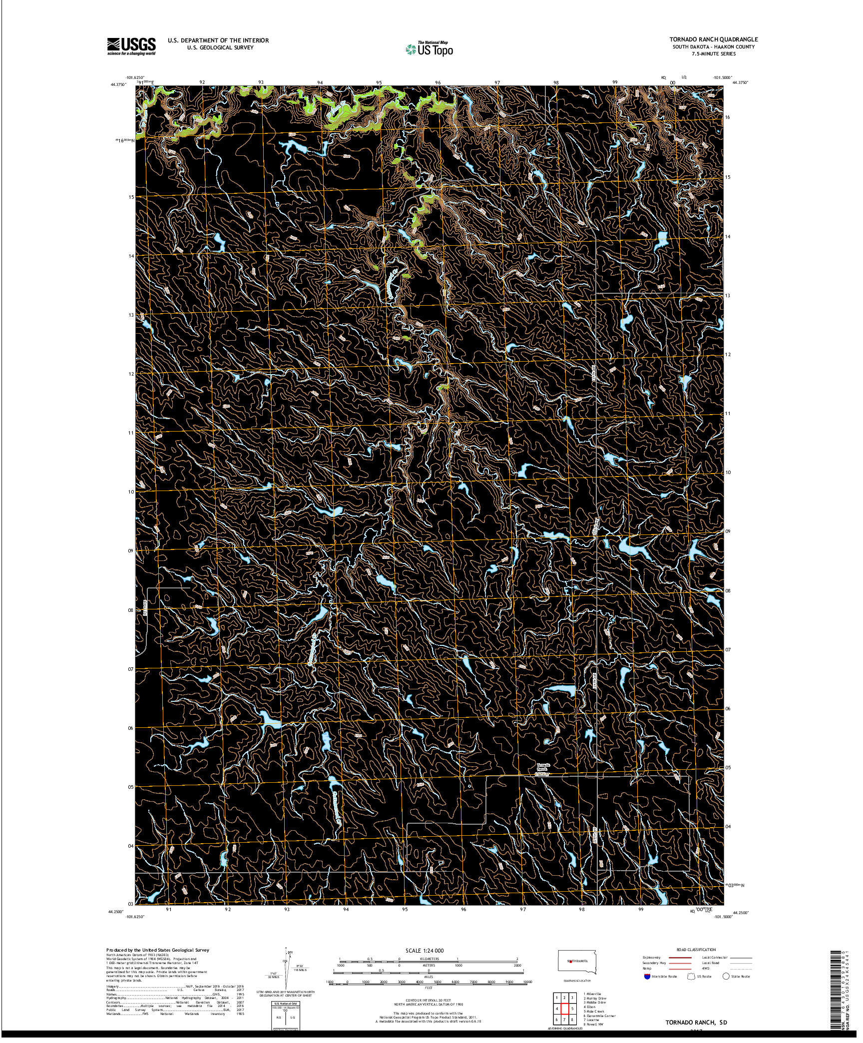 USGS US TOPO 7.5-MINUTE MAP FOR TORNADO RANCH, SD 2017