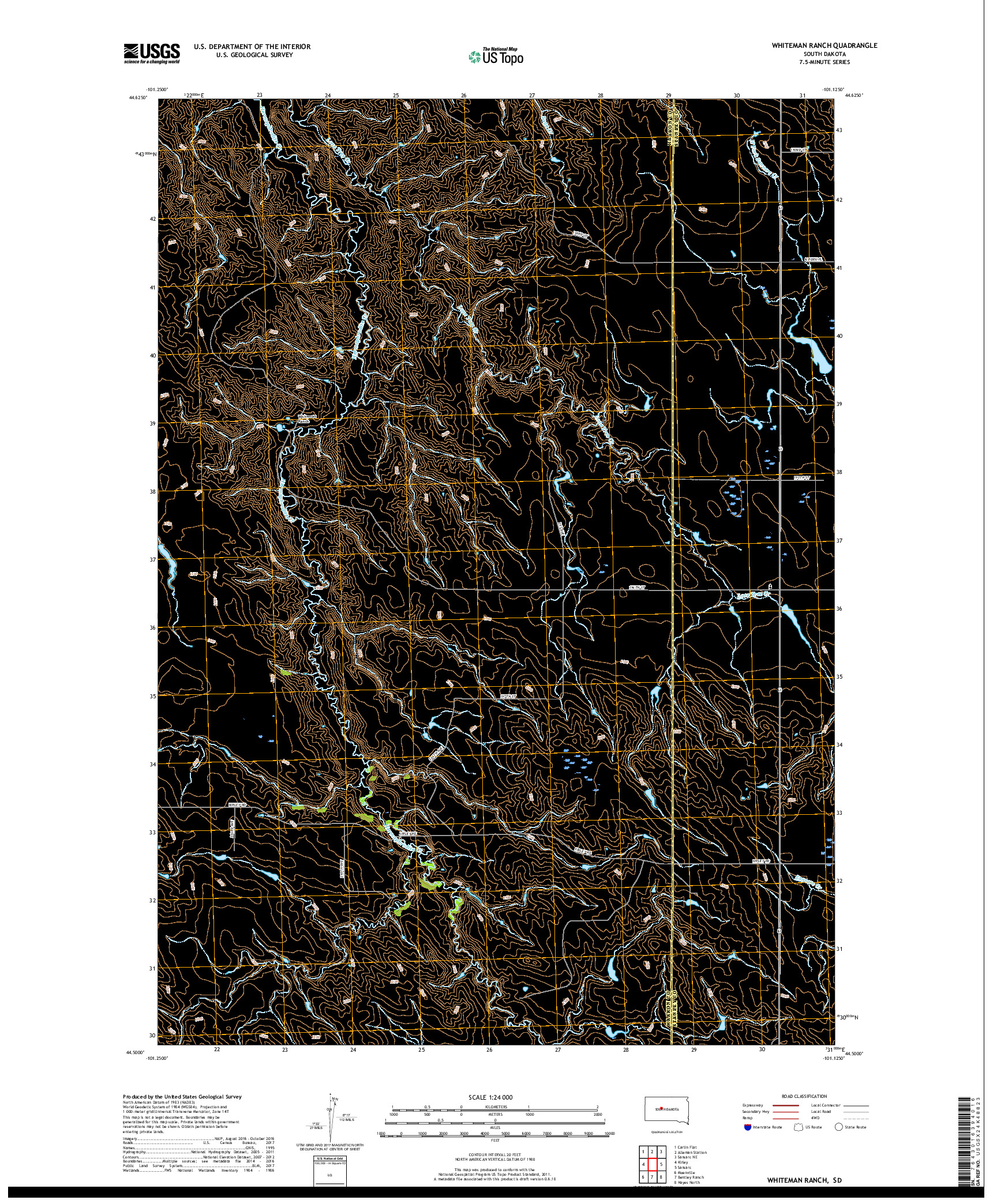 USGS US TOPO 7.5-MINUTE MAP FOR WHITEMAN RANCH, SD 2017