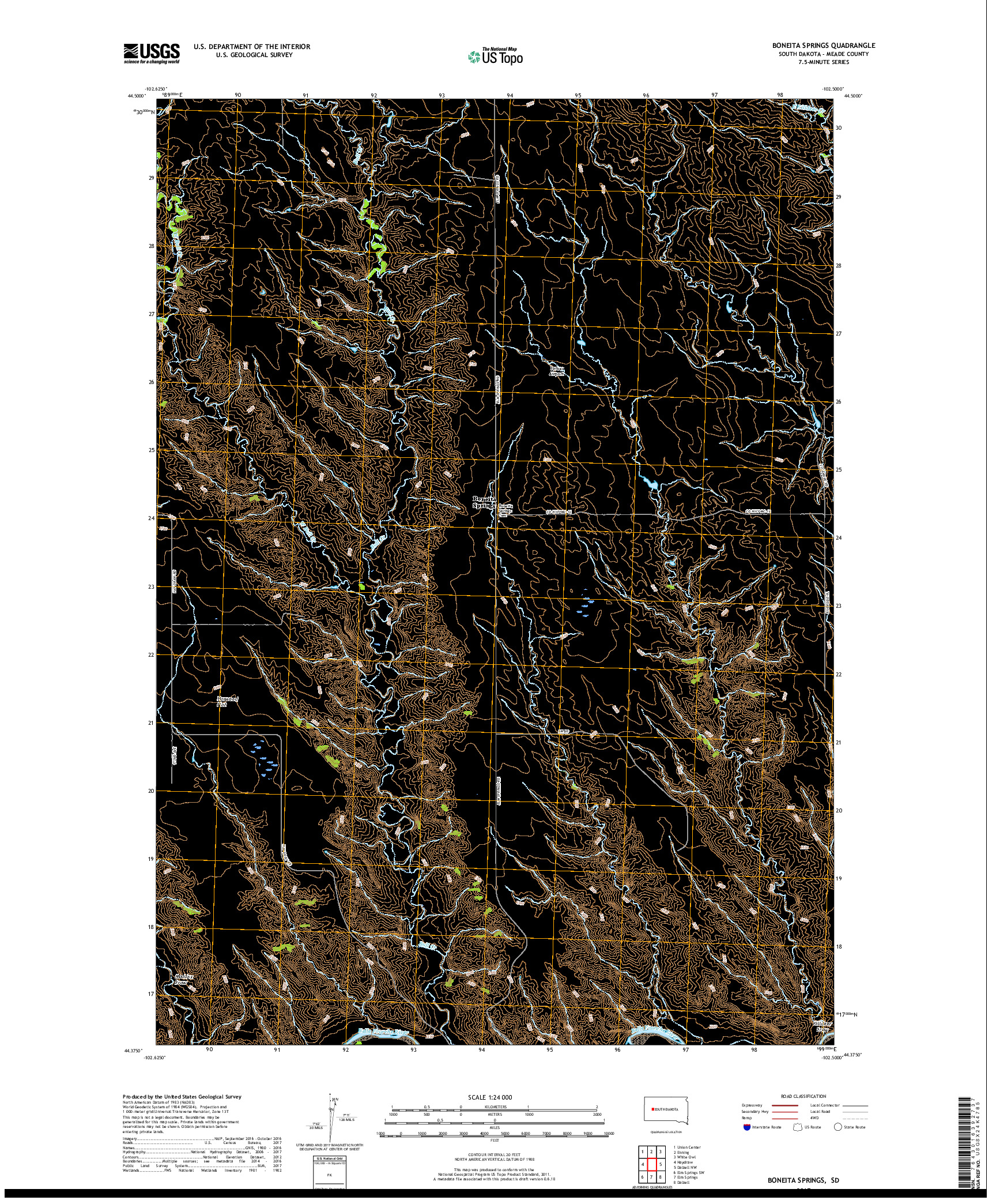 USGS US TOPO 7.5-MINUTE MAP FOR BONEITA SPRINGS, SD 2017