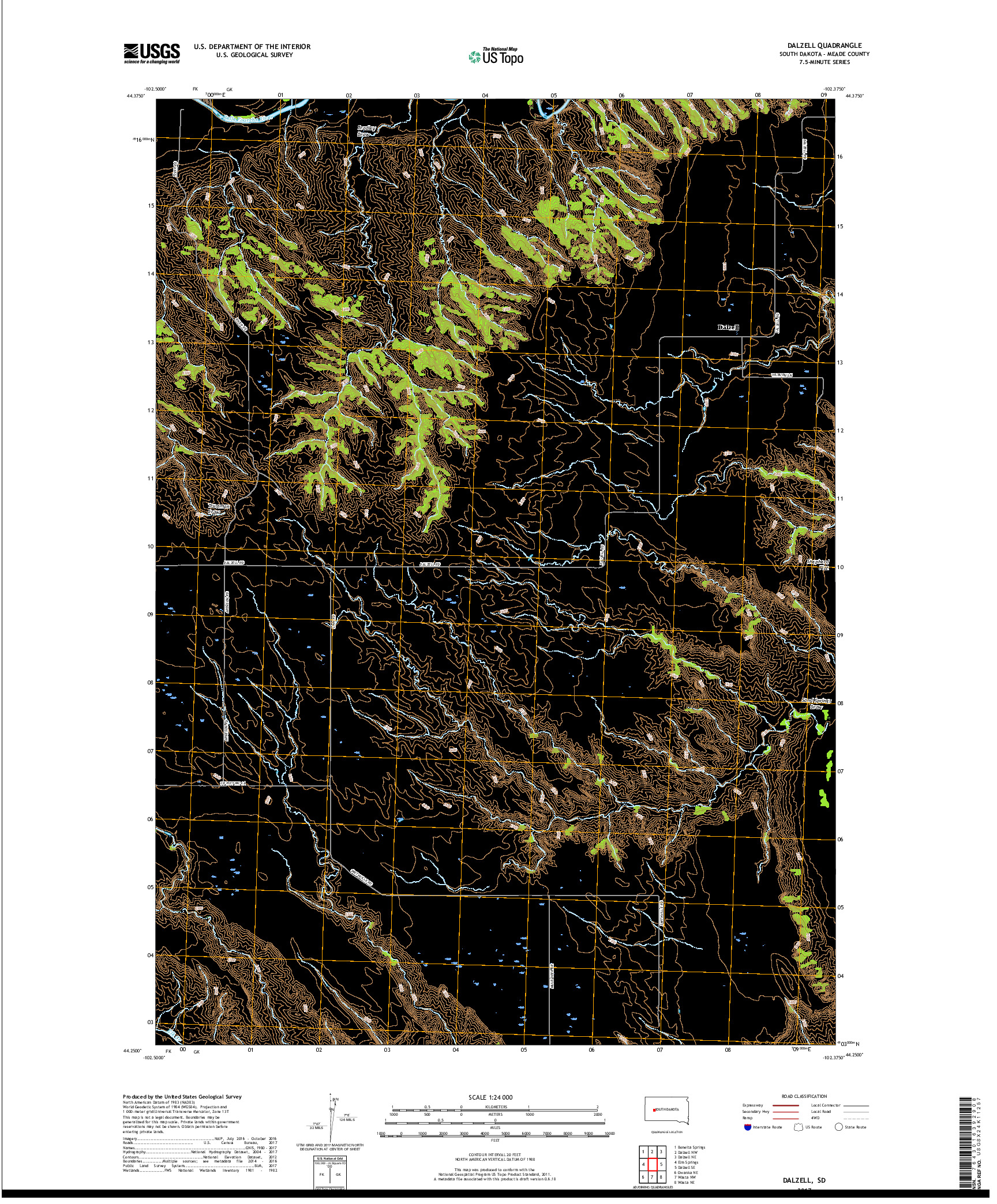 USGS US TOPO 7.5-MINUTE MAP FOR DALZELL, SD 2017
