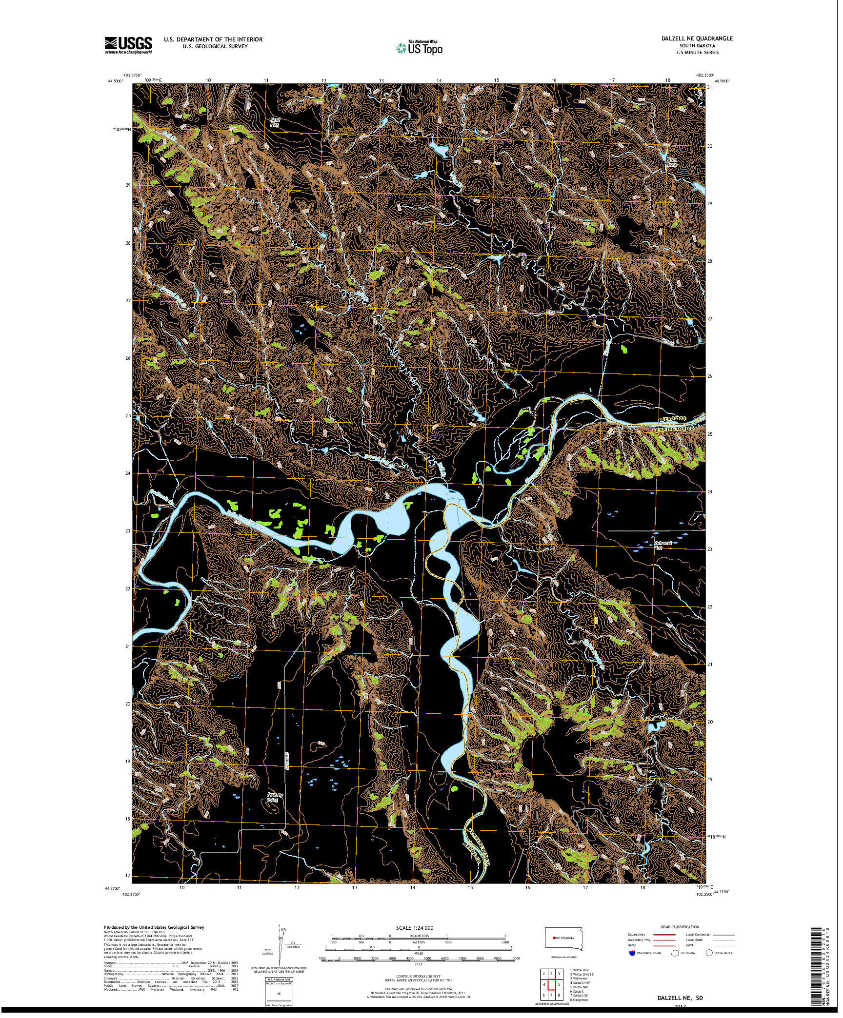 USGS US TOPO 7.5-MINUTE MAP FOR DALZELL NE, SD 2017