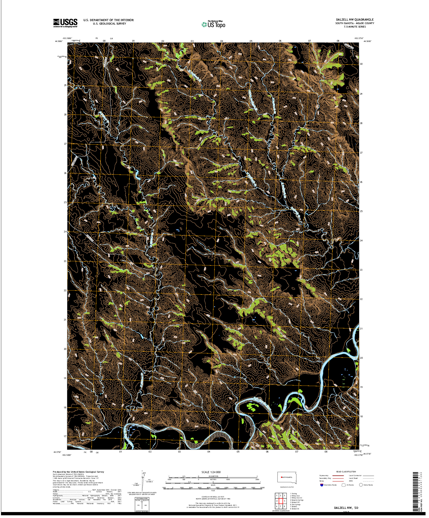 USGS US TOPO 7.5-MINUTE MAP FOR DALZELL NW, SD 2017