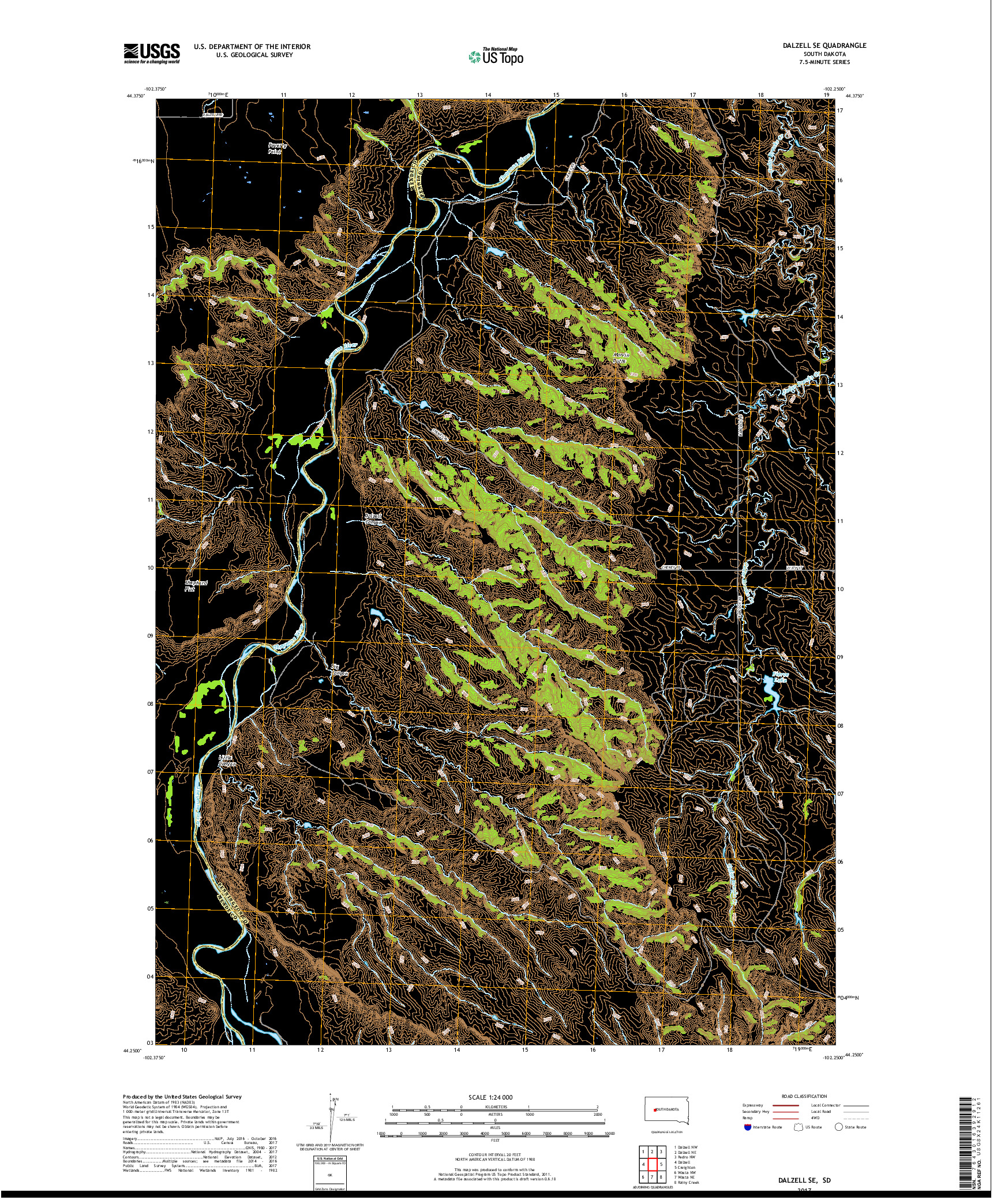 USGS US TOPO 7.5-MINUTE MAP FOR DALZELL SE, SD 2017