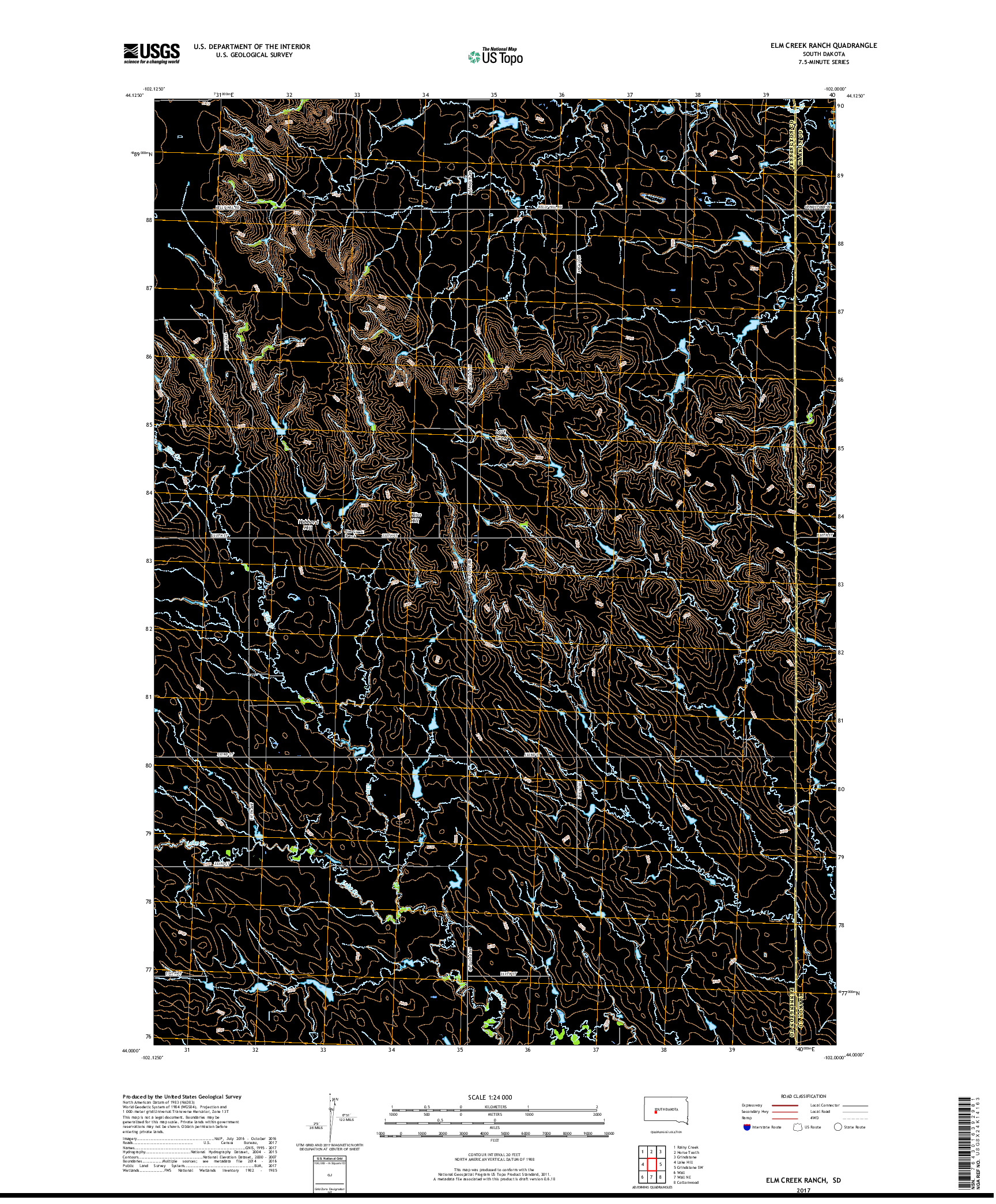 USGS US TOPO 7.5-MINUTE MAP FOR ELM CREEK RANCH, SD 2017