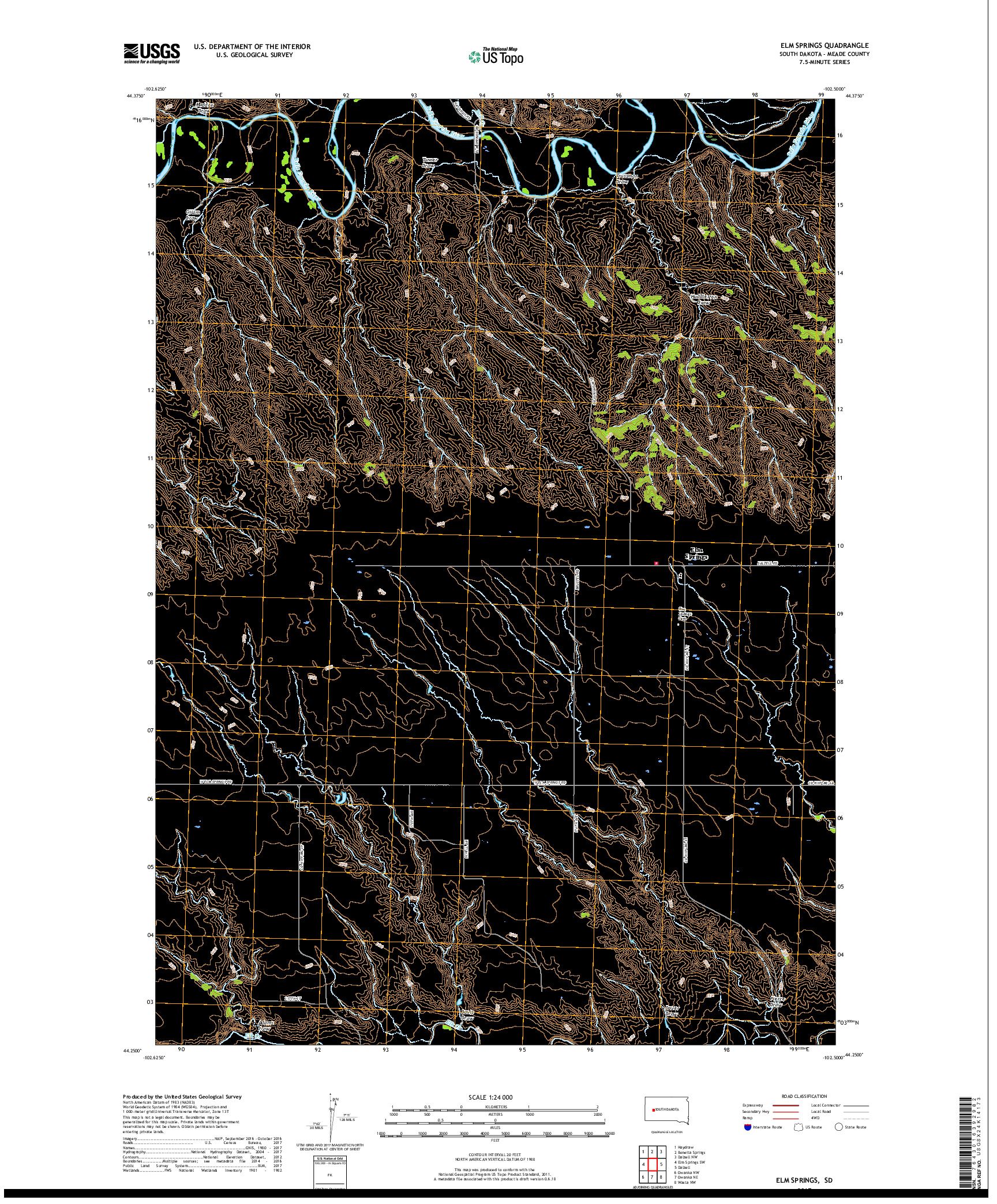 USGS US TOPO 7.5-MINUTE MAP FOR ELM SPRINGS, SD 2017