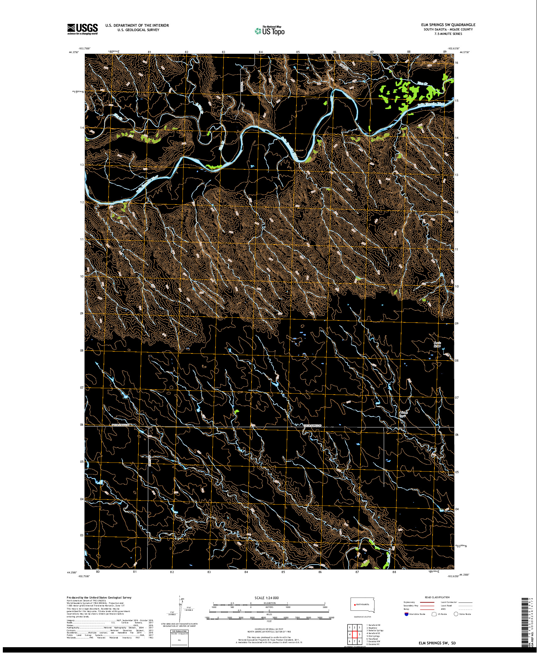 USGS US TOPO 7.5-MINUTE MAP FOR ELM SPRINGS SW, SD 2017