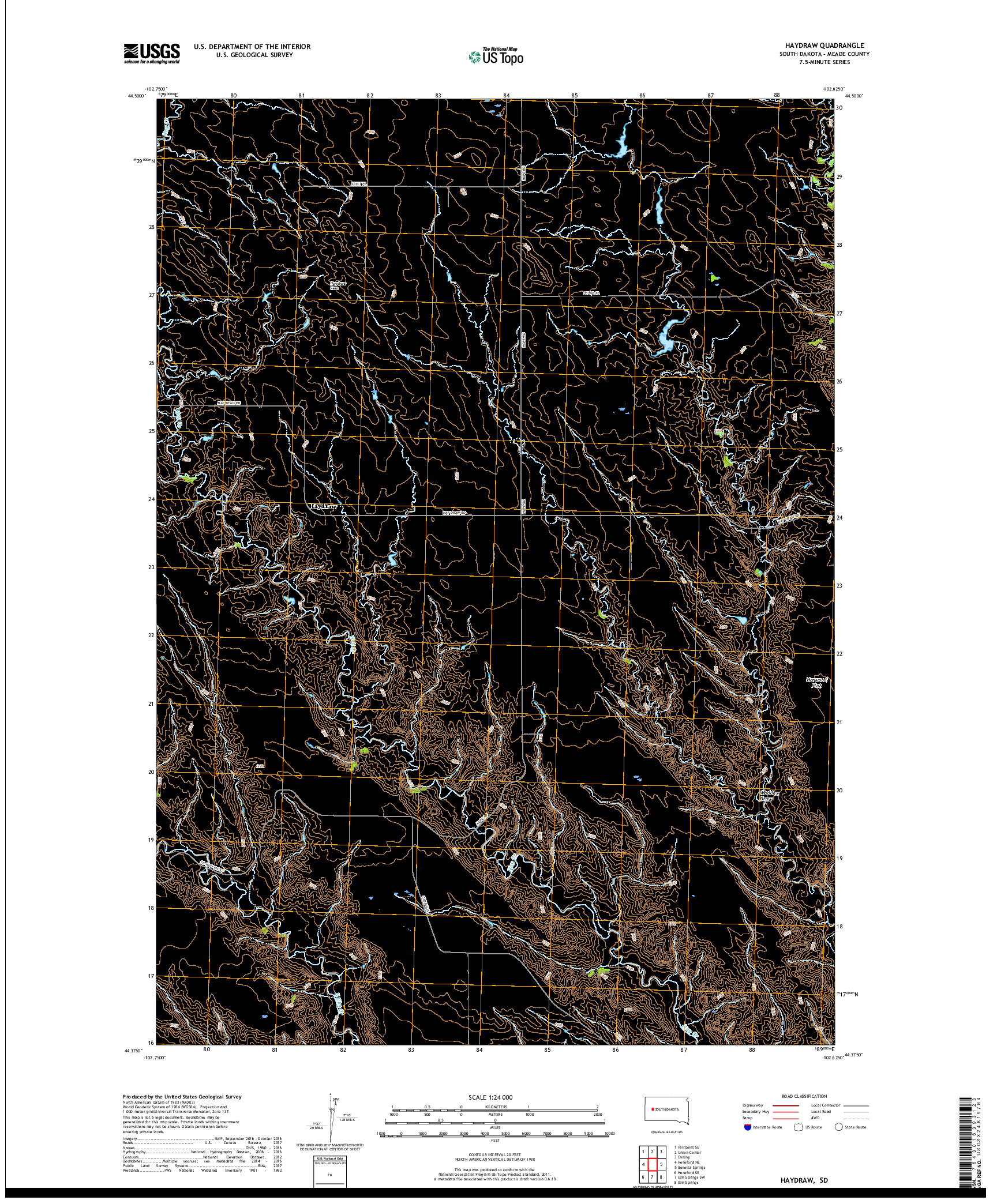 USGS US TOPO 7.5-MINUTE MAP FOR HAYDRAW, SD 2017