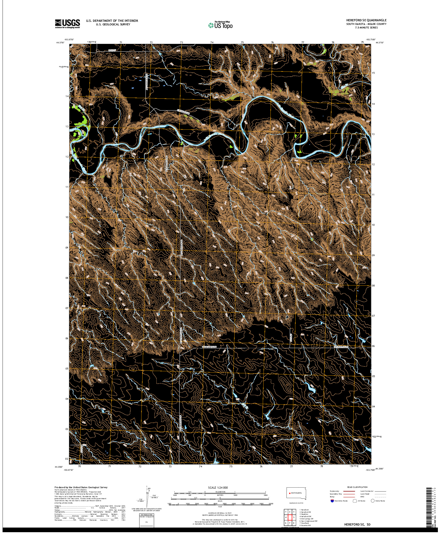 USGS US TOPO 7.5-MINUTE MAP FOR HEREFORD SE, SD 2017