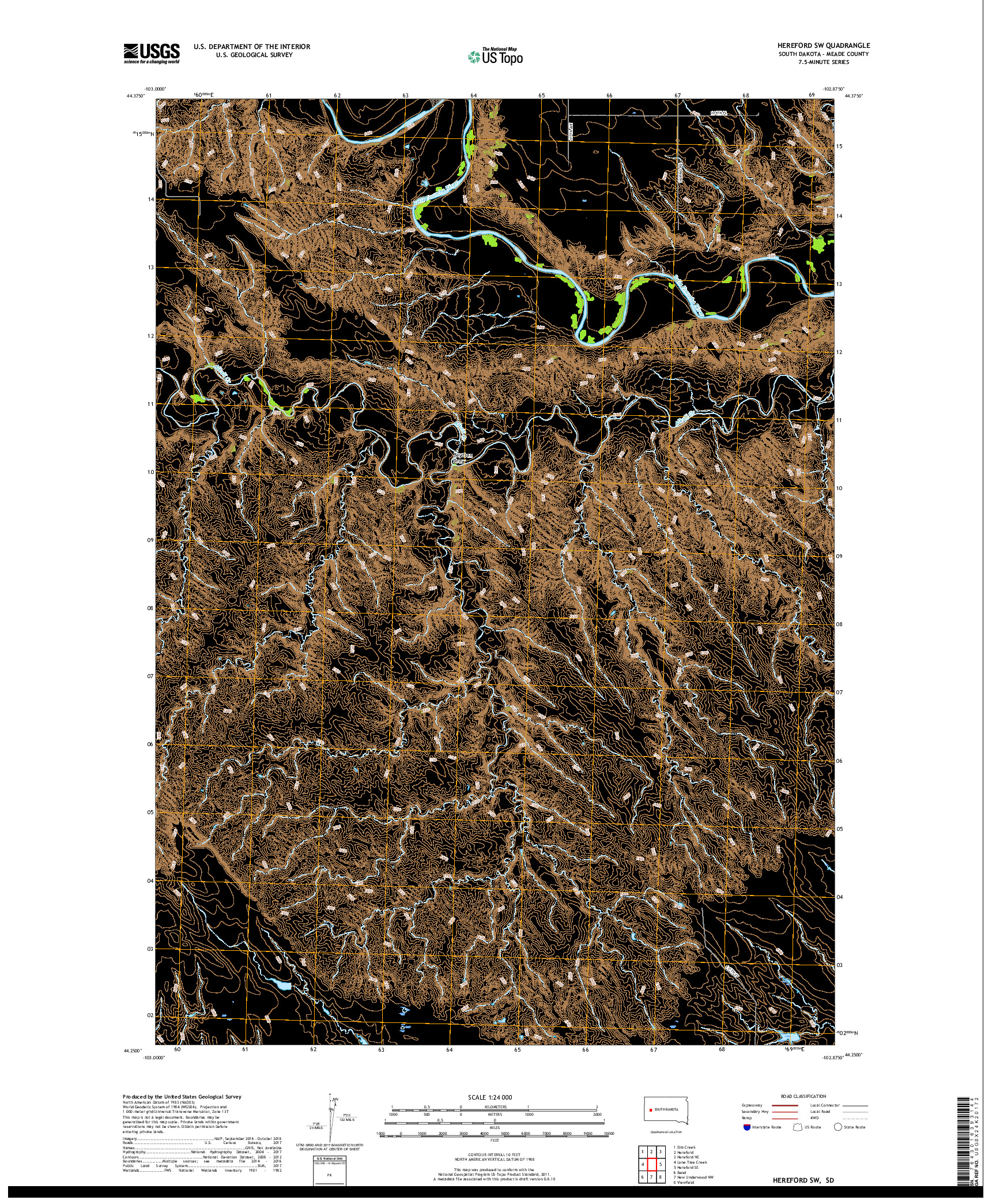 USGS US TOPO 7.5-MINUTE MAP FOR HEREFORD SW, SD 2017