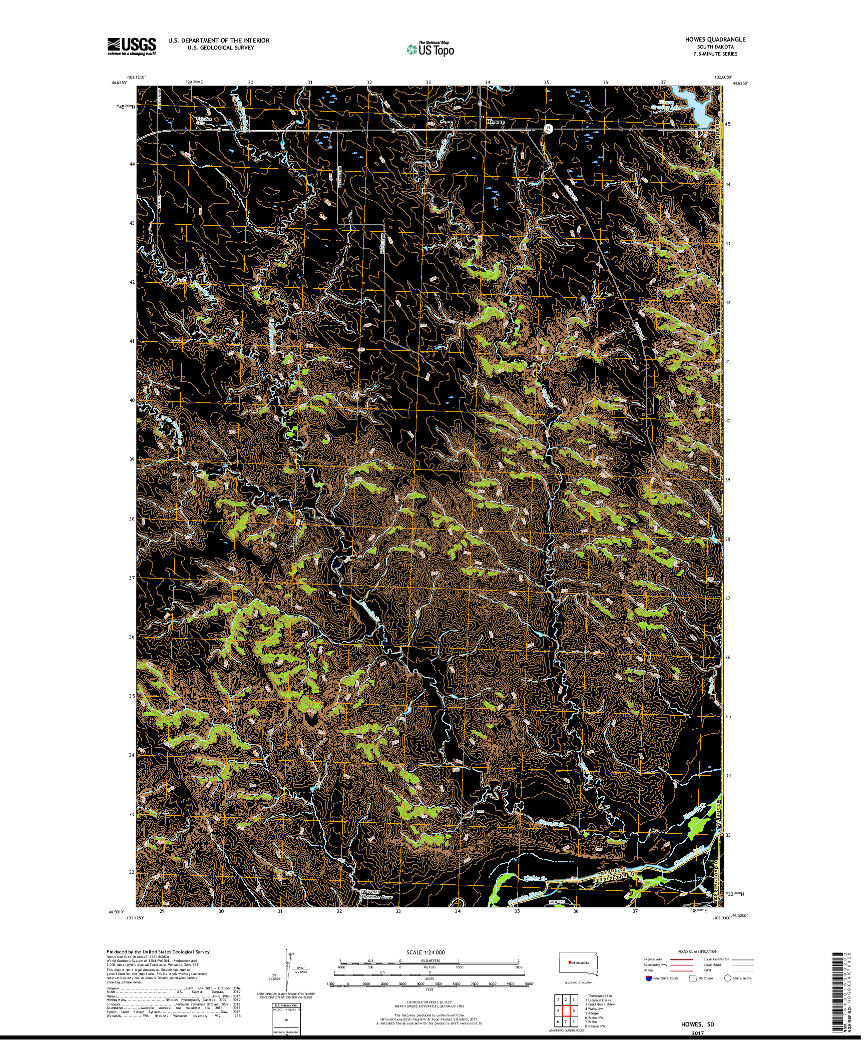 USGS US TOPO 7.5-MINUTE MAP FOR HOWES, SD 2017