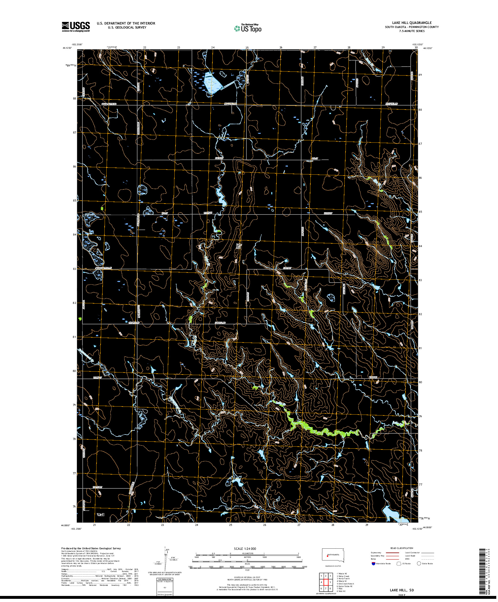 USGS US TOPO 7.5-MINUTE MAP FOR LAKE HILL, SD 2017