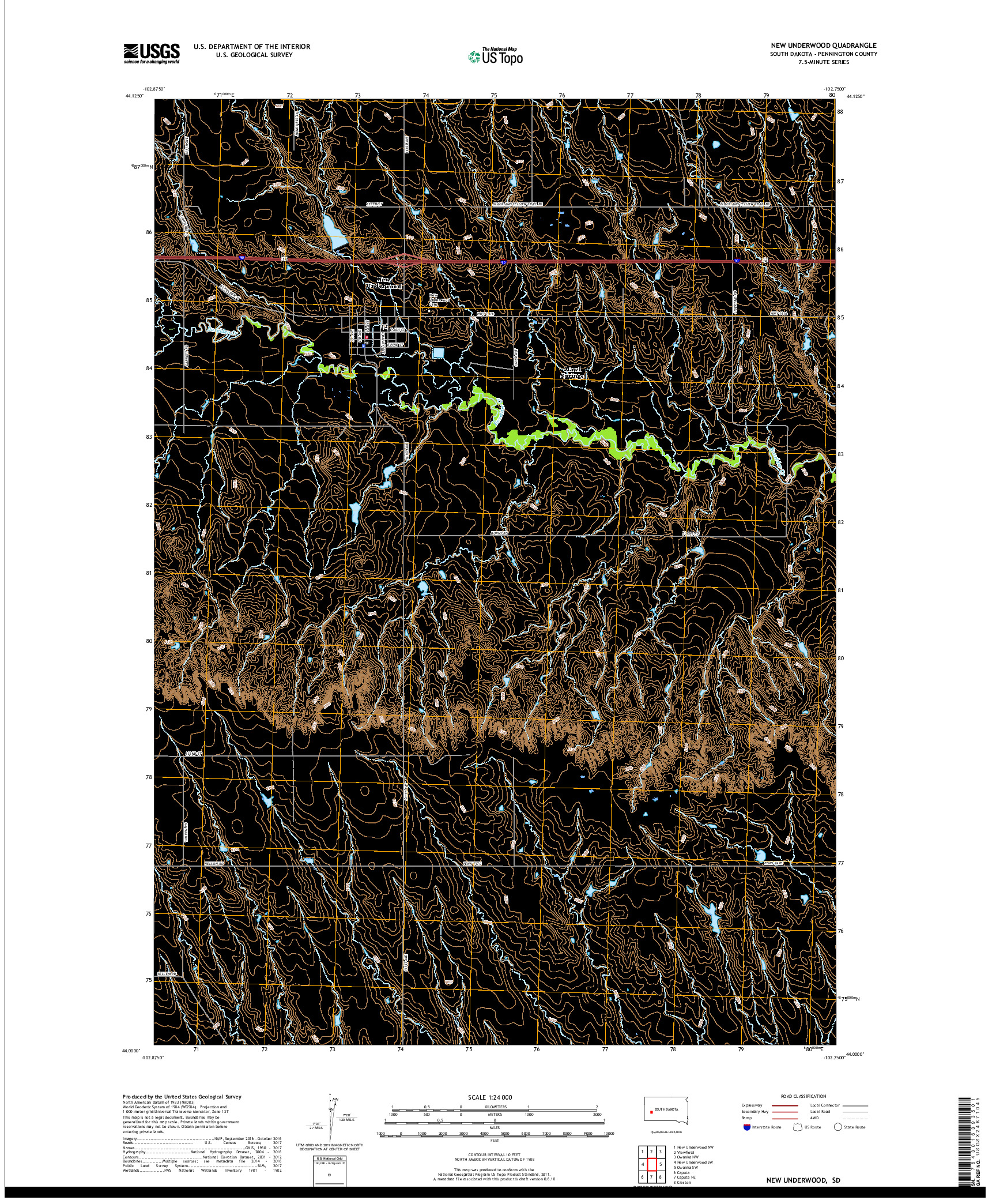 USGS US TOPO 7.5-MINUTE MAP FOR NEW UNDERWOOD, SD 2017